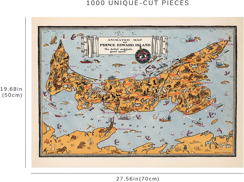 1929 Map of Prince Edward Island  Rompecabezas de 1000 piezas para adultos  Regalos de cumpleaños  Actividad divertida en interiores  Hecho a mano