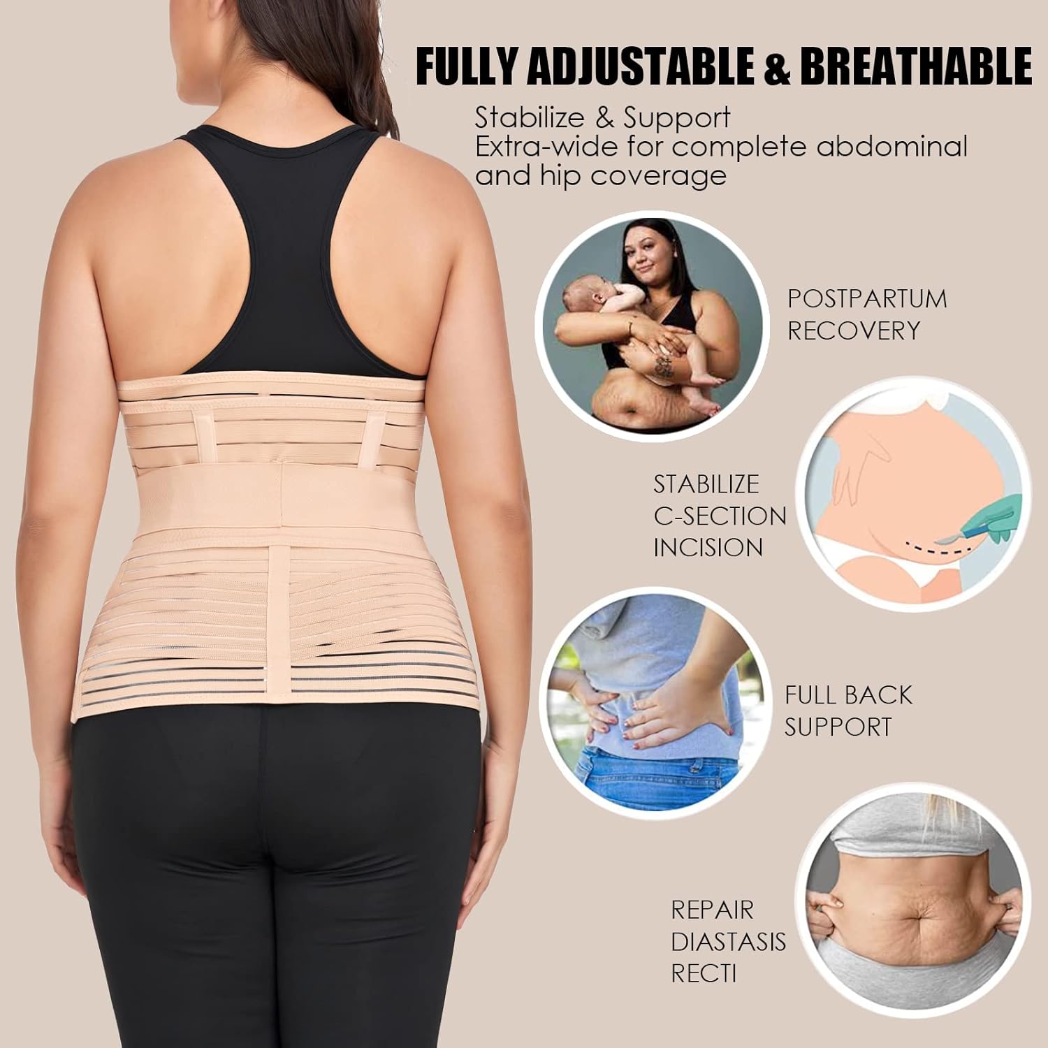 Banda para el vientre posparto 3 en 1, faja de recuperación para abdominal, faja poscirugía, cinturón de apoyo para el abdomen, la cintura y la