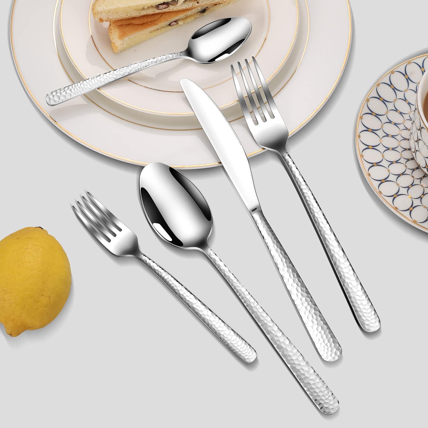 Hammered Silverware Set, 30 Pieces Flatware Set Service for 6, Mirror Polished Cutlery Utensil Set Include Fork Knife Spoon Set Dishwasher Safe,