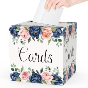 Caja de tarjetas con diseño floral de rosas, regalo o caja de dinero, suministros de recuerdo de fiesta, caja de recepción de tarjetas de rosa azul Caja de tarjetas con diseño floral de rosas, regalo o caja de dinero, suministros de recuerdo de fiesta, caja de recepción de tarjetas de rosa azul