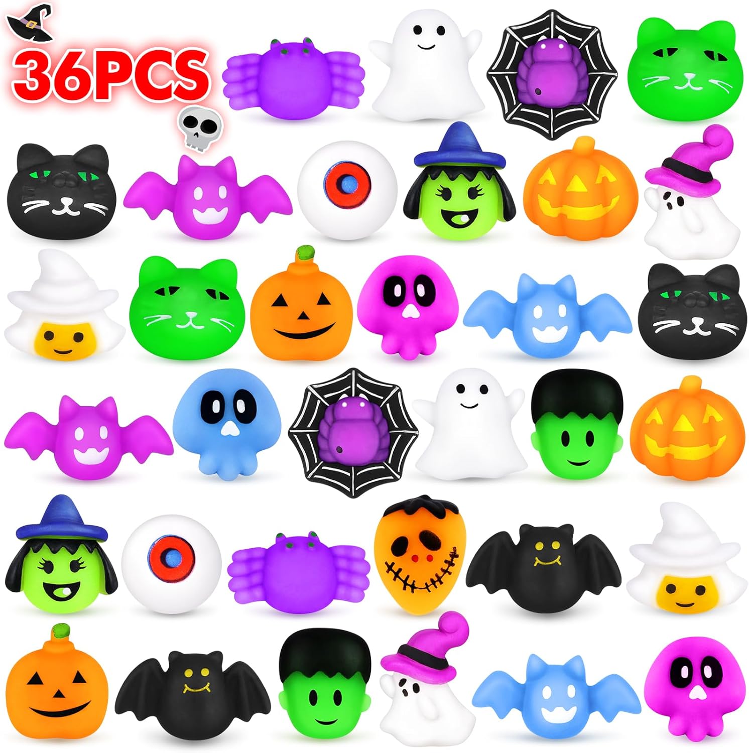 NPET 36 piezas de juguete Mochi Squishies de Halloween, juguetes esponjosos de Halloween