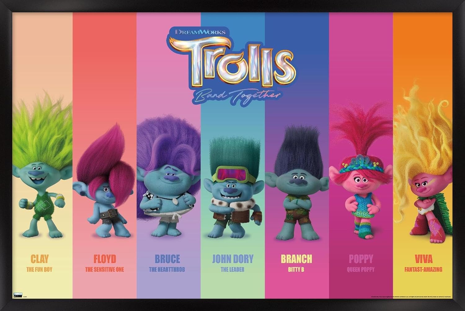 Trends International Trolls Band Together – Póster de pared Perfect Harmony, 22.37 x 34.00 pulgadas, versión enmarcada en negro