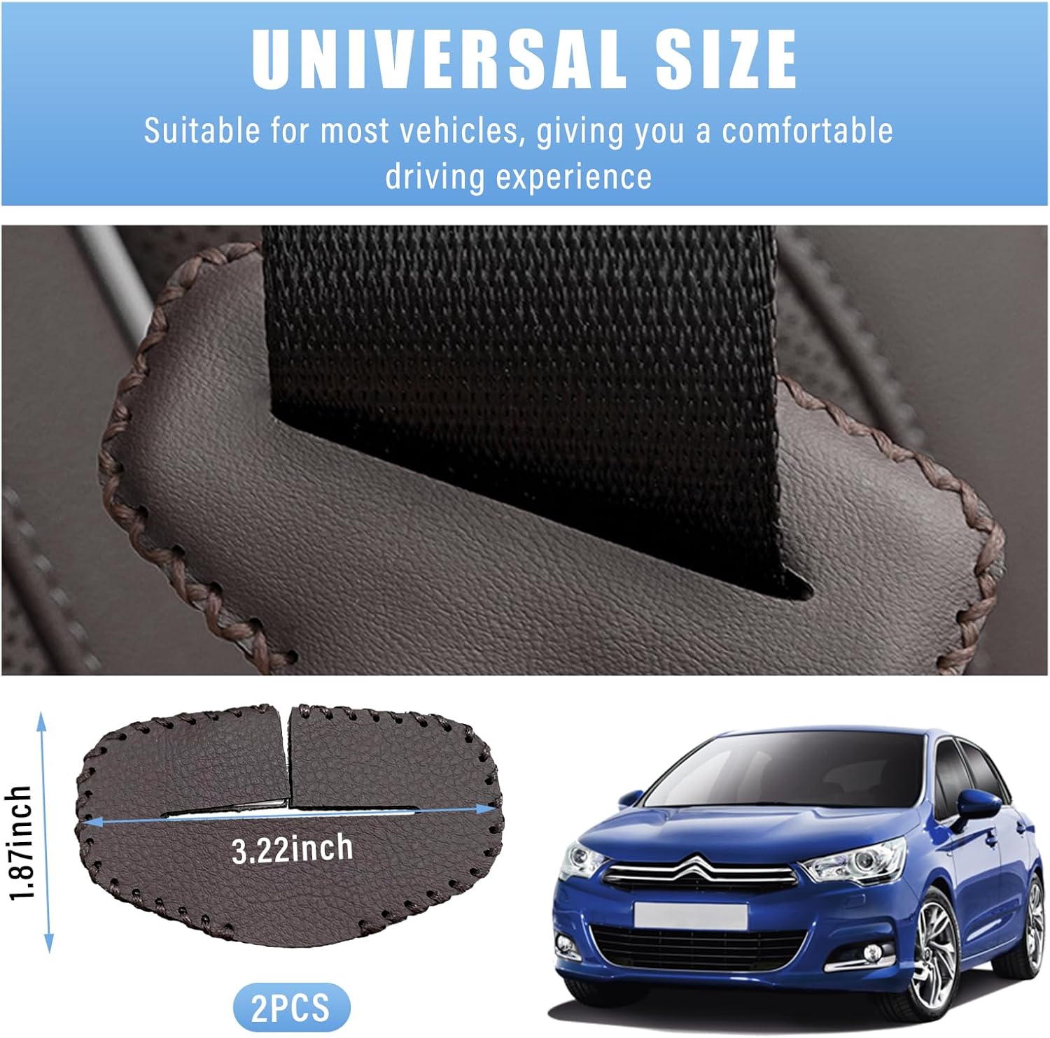 2 fundas para hebilla para cinturón de seguridad, de cuero antiarañazos, funda de clip silenciador para cinturón de seguridad, protector de hebilla