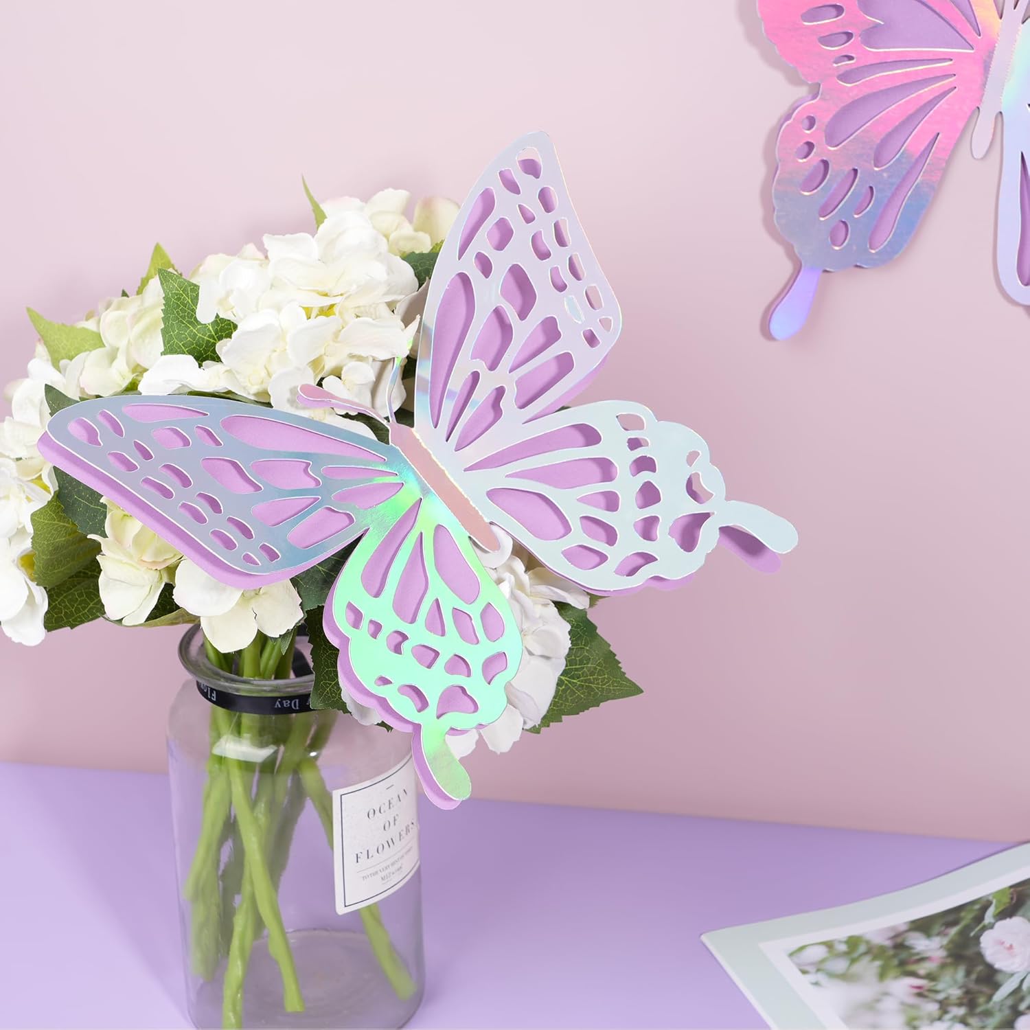Juego de 14 calcomanías de mariposa 3D, 2 capas de papel gigante de mariposas, juego de decoración de pared de mariposas, calcomanías de pared de