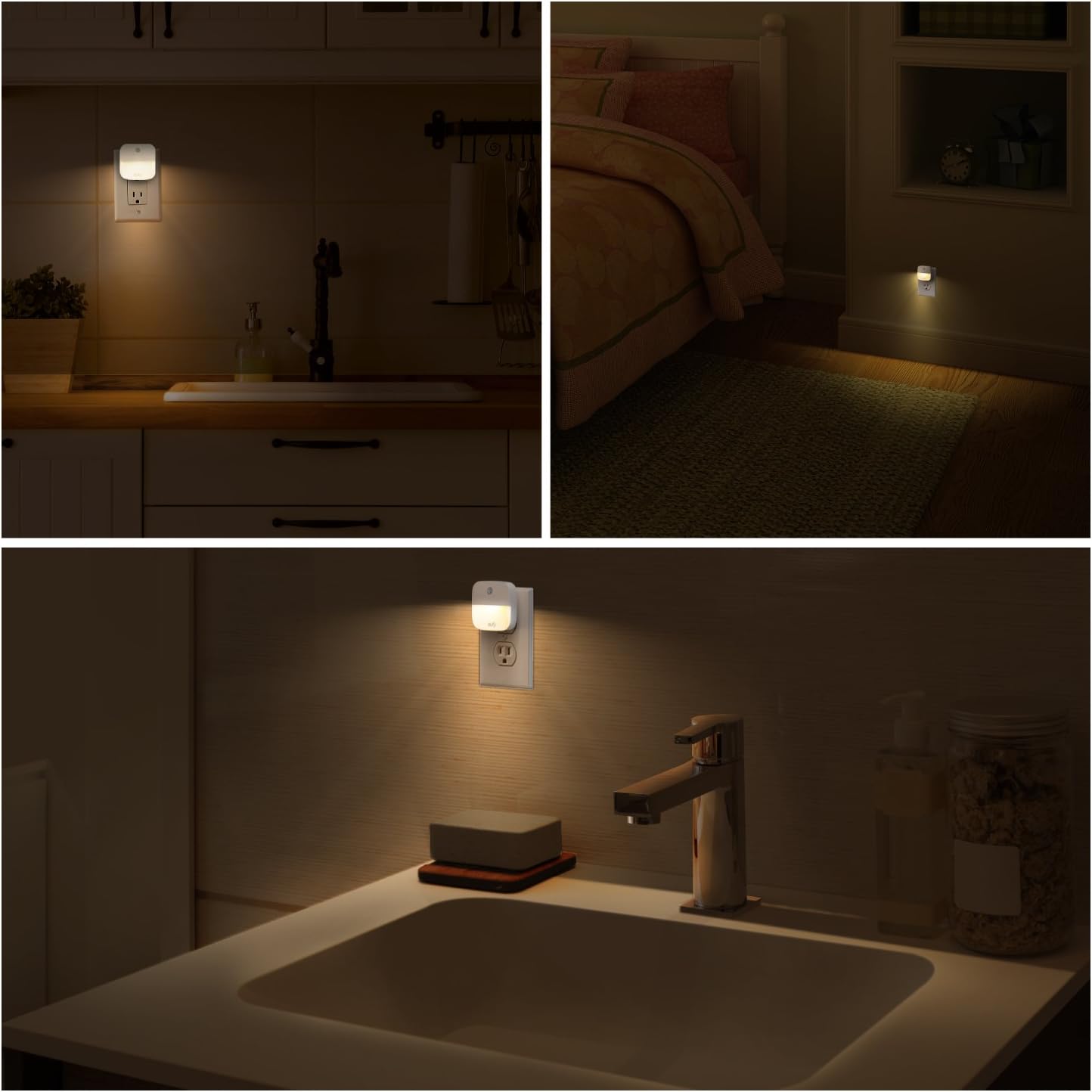 eufy by Anker, Lumi – Luz nocturna enchufable, LED blanco cálido, sensor de anochecer a amanecer, dormitorio, baño, cocina, pasillo, escaleras,