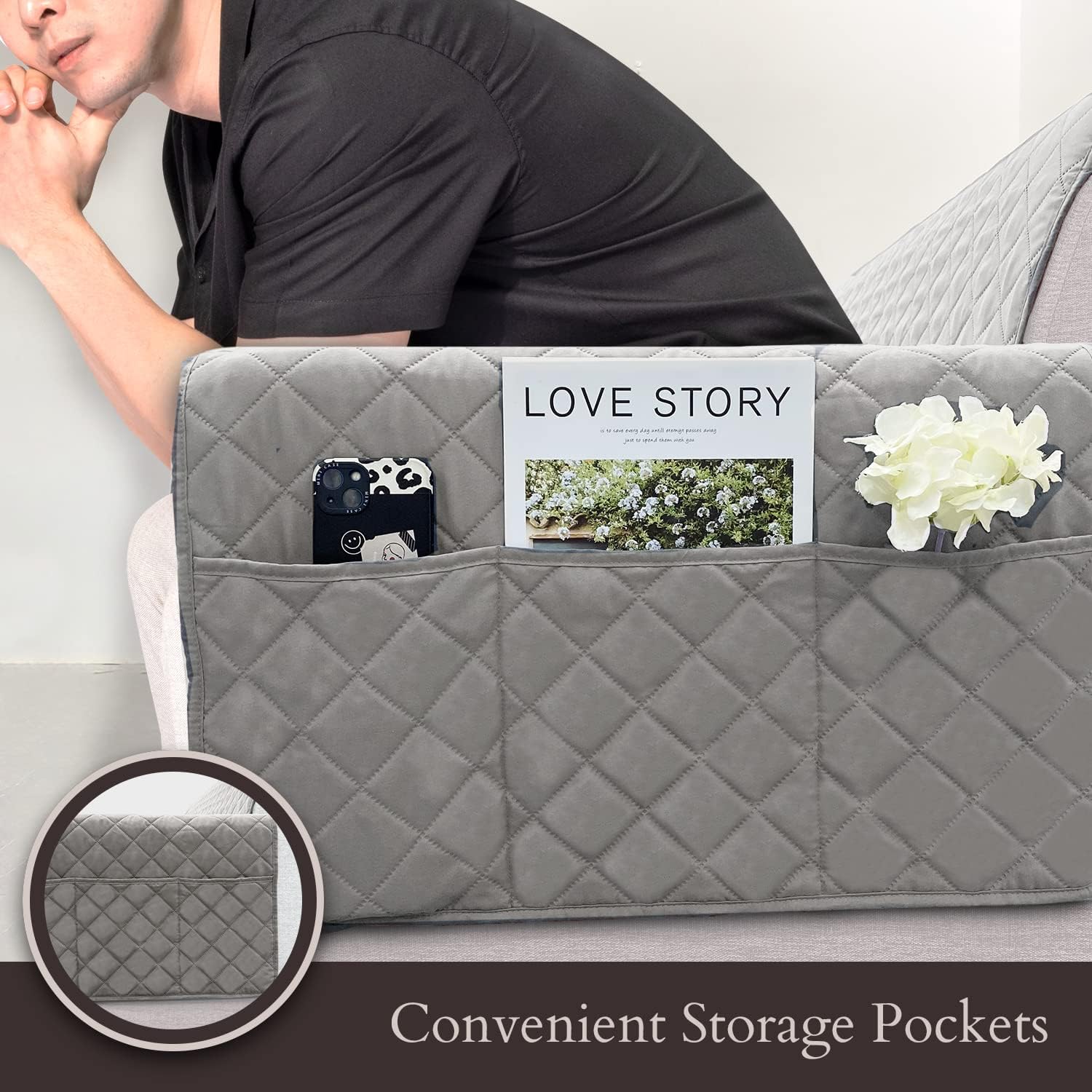 VANELUX Funda de sofá reversible lavable, suave, acolchada, resistente al agua, con espuma antideslizante y correas elásticas protector para