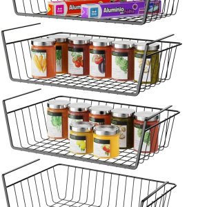 Veckle Estantes de despensa, paquete de 4 cestas de metal para debajo del estante, organizador de almacenamiento debajo del gabinete con Veckle Estantes de despensa, paquete de 4 cestas de metal para debajo del estante, organizador de almacenamiento debajo del gabinete con