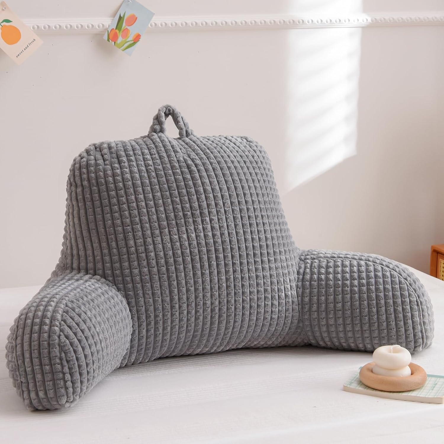 A Nice Night Almohada de lectura para cama de cuña grande para adultos y niños, respaldo con brazos para sentarse en la camasofá para descansar en