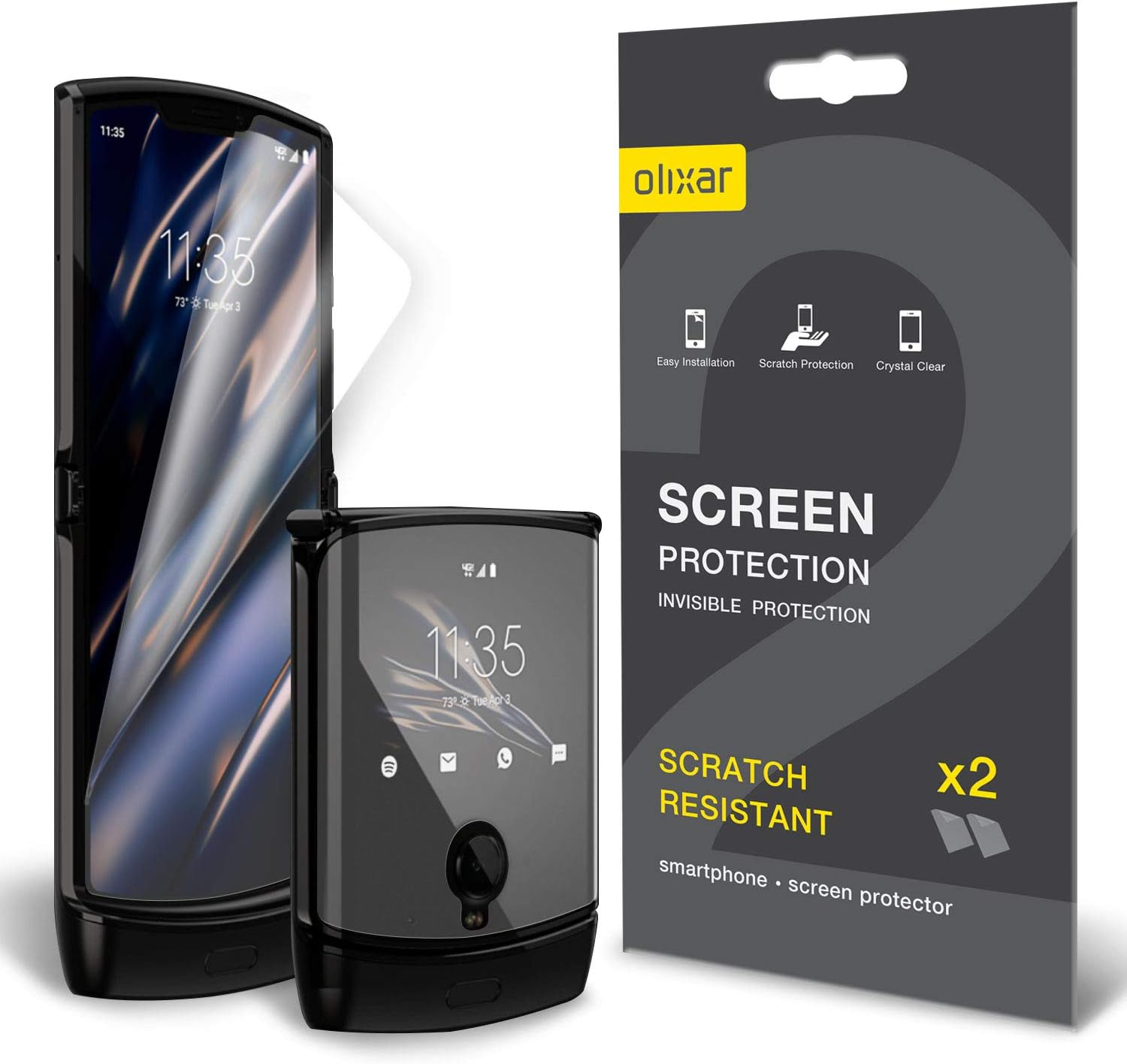 Olixar Protectores de pantalla para Motorola Moto Razr 2019, frente y trasero, protección compatible con fundas, diseño de TPU, fácil aplicación,
