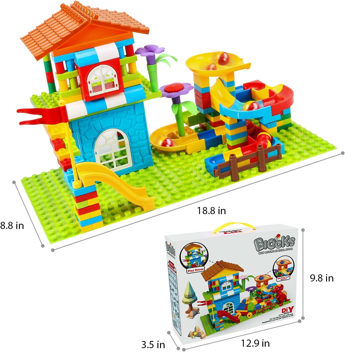 Marble Run Big Building Blocks, 187 piezas, pista de carreras para niños, juguete educativo STEM para niños de 3 a 8 años, juguetes de cumpleaños y