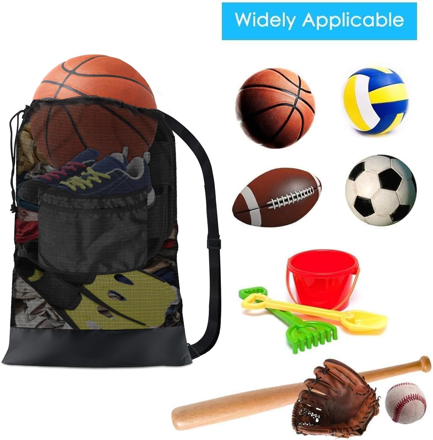 BROTOU Bolsa de malla deportiva, bolsa de equipo deportivo, bolsa de cordón resistente, bolsas de pelotas deportivas para playa, viajes, gimnasio,