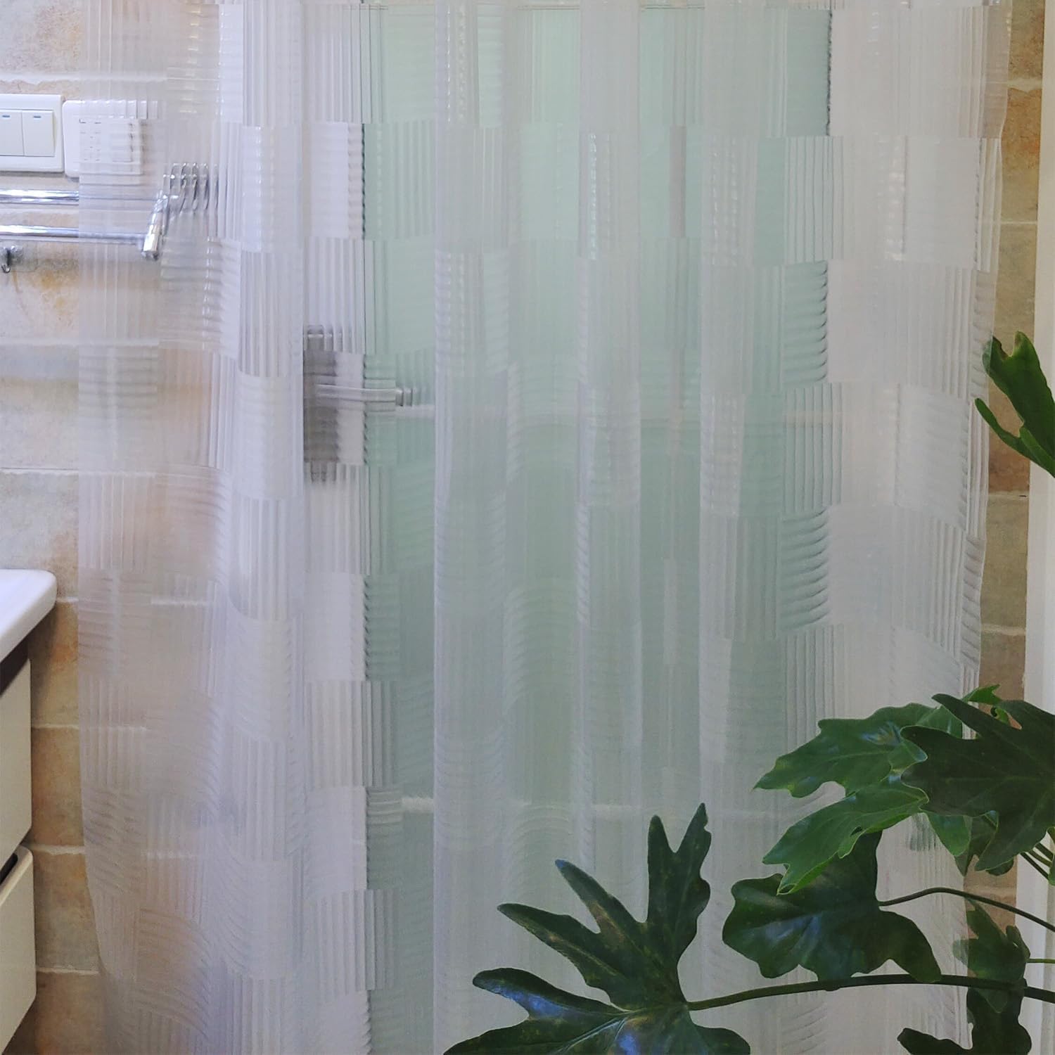 Tonnali Cortina de ducha de 72 x 72 pulgadas, forro de plástico transparente resistente de vinilo EVA, cortina de ducha para baño con 3 imanes