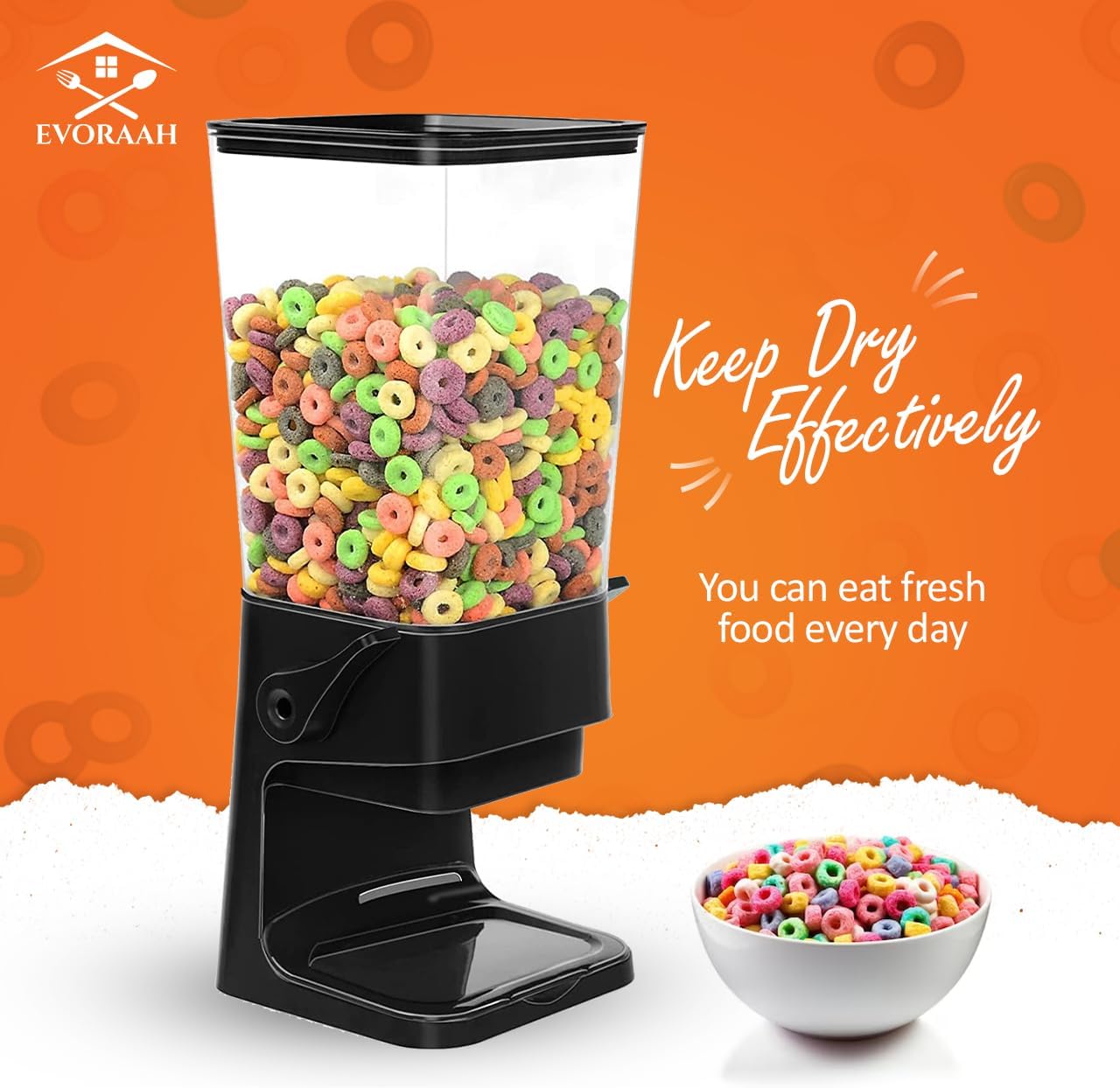 EVORAAH Dispensador de cereales para encimera, 2 unidades, máquina dispensadora de dulces, recipiente de cereales, almacenamiento de plástico de 5.5