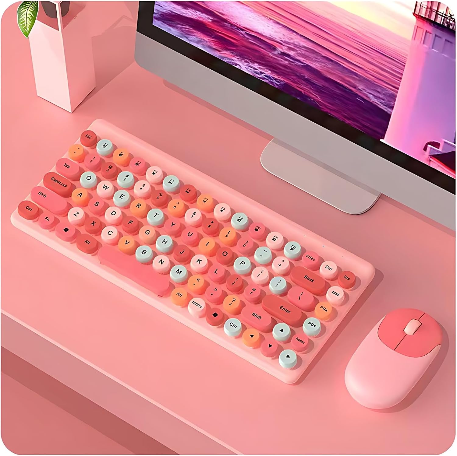 Combos de teclado, Mezcla de colores Retro Máquina de escribir Teclado Flexible 86 Teclas, 2.4G USB 1200DPI, Teclado de computadora con tapa redonda