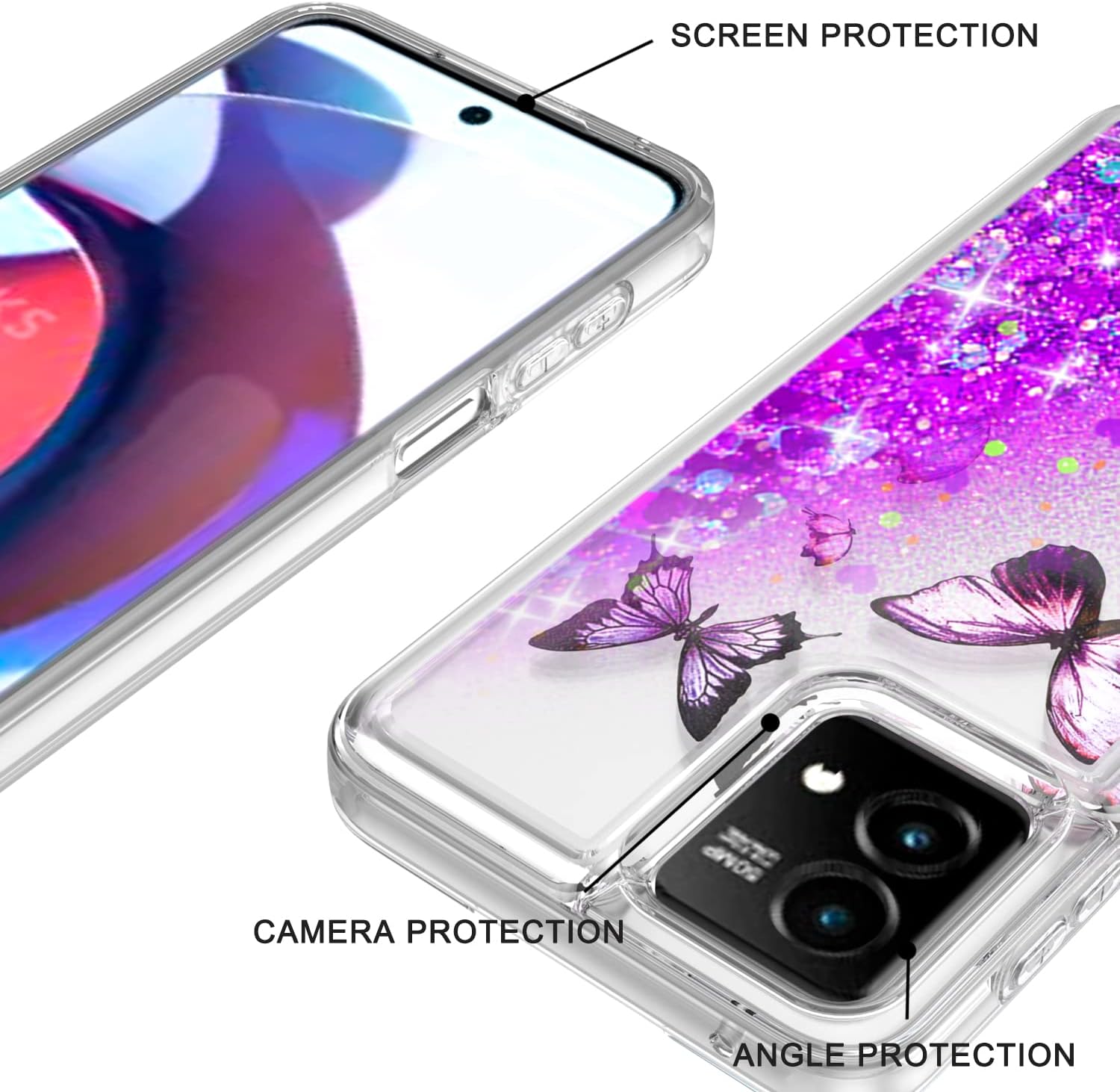 EnCases Funda para Moto G 5G 2023 con purpurina líquida, Motorola G 5G 2023 Carcasa Quicksand Sparkle Heavy Duty Hybrid, Motorola Moto G 5G 2023