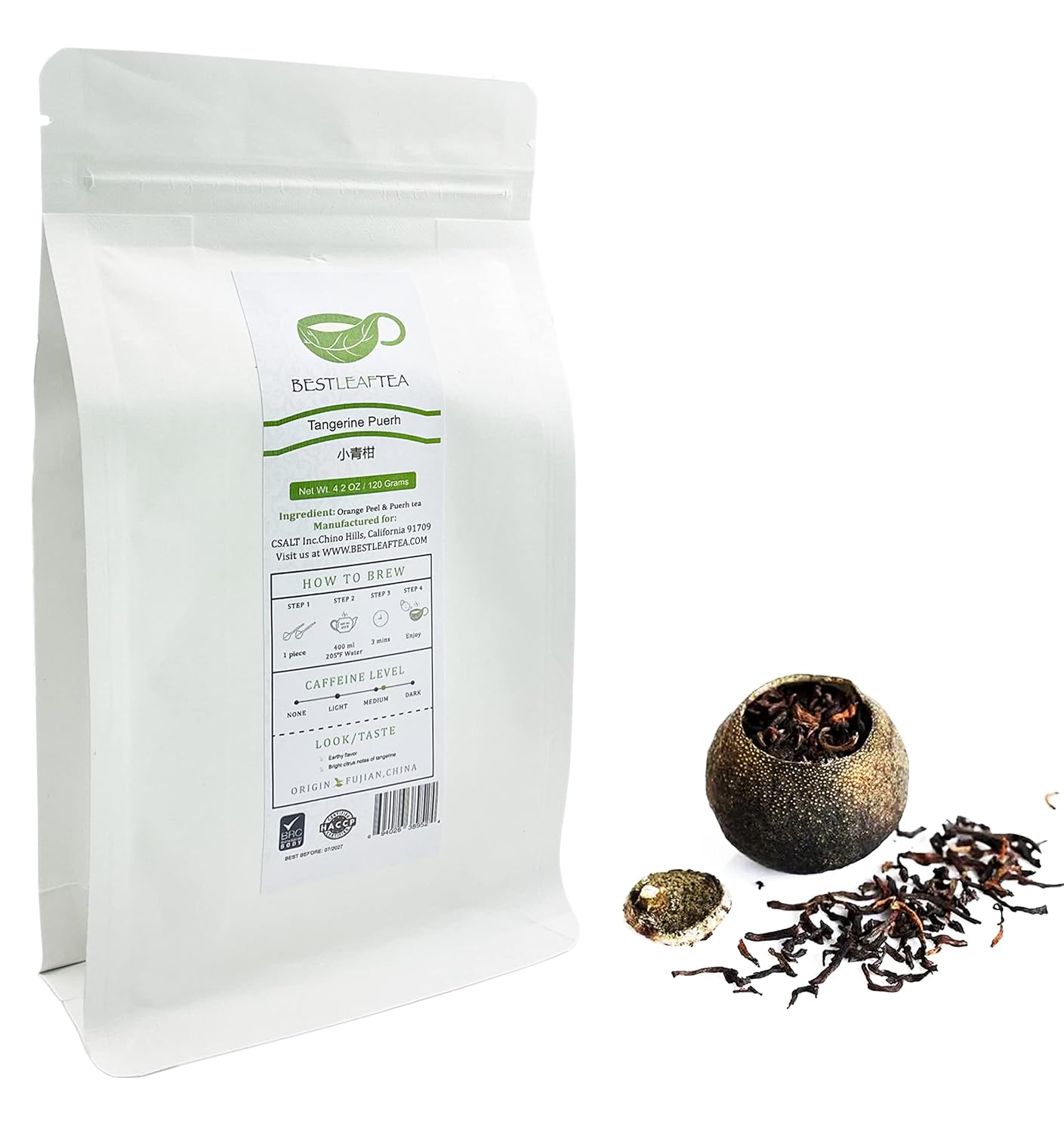 BESTLEAFTEA Té Puerh Mandarina Bolsa 4.23 oz 4.2 oz