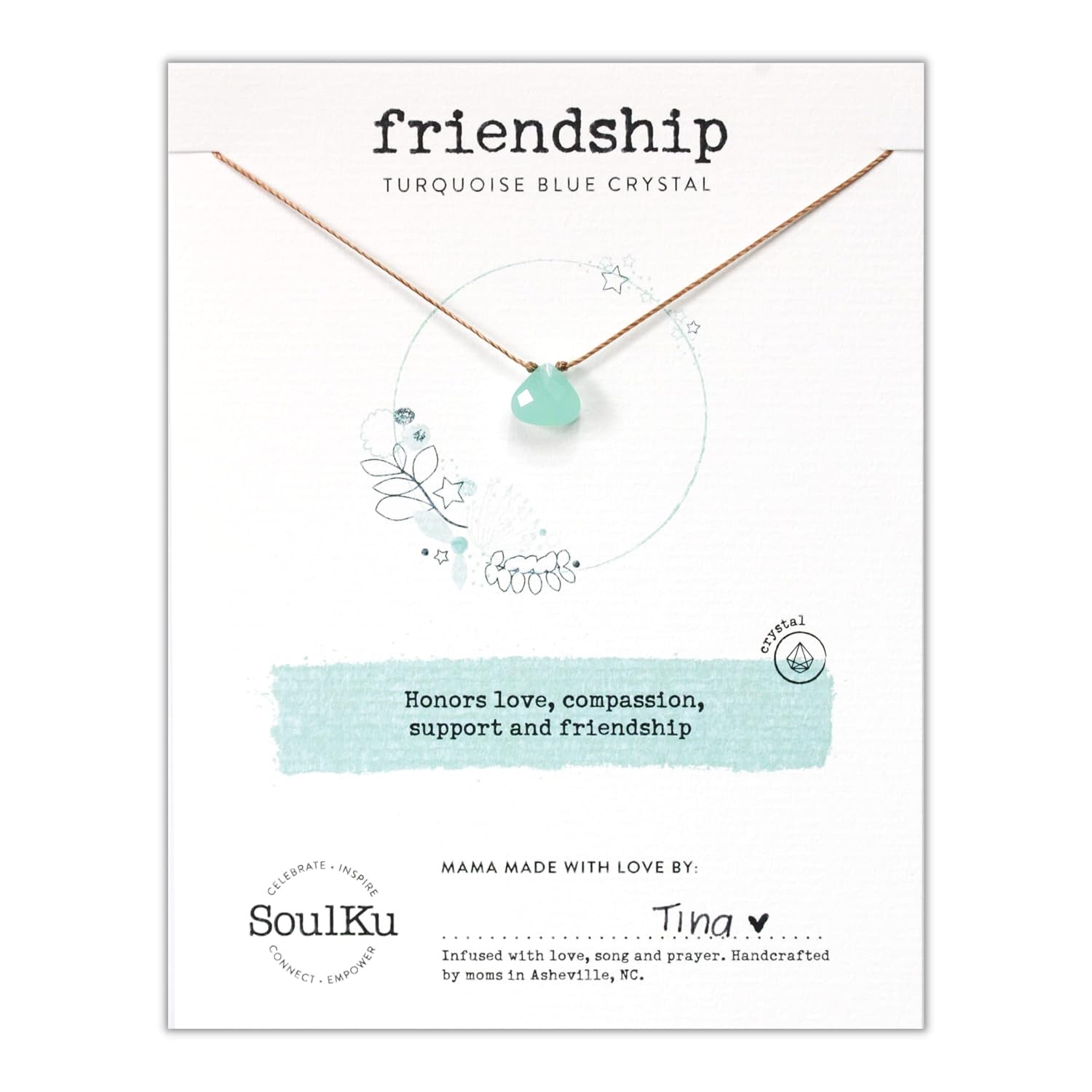 SoulKu Soul Shine Handmade Necklace, Empowering Jewelry With Healing Crystal, Inspirational Jewelry For Women, Mom & Sister, 2″” Extender With