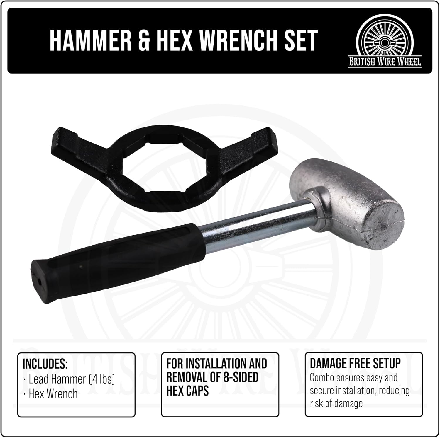 Martillo de plomo de 4 libras con juego de llaves hexagonales de 8 lados  Martillo de plomo de golpe muerto + llave hexagonal son herramientas