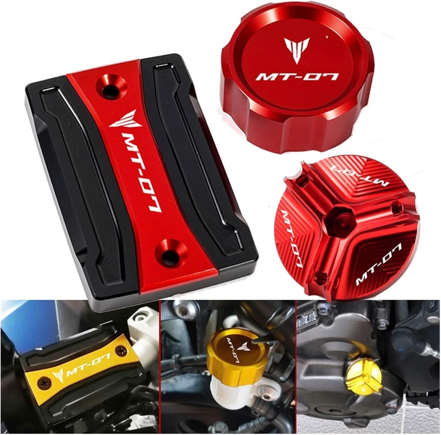 LCCDZ Accesorios de motocicleta CNC Tapa de depósito de líquido de freno trasero y delantero, tapa de llenado de aceite compatible con Yamaha MT07