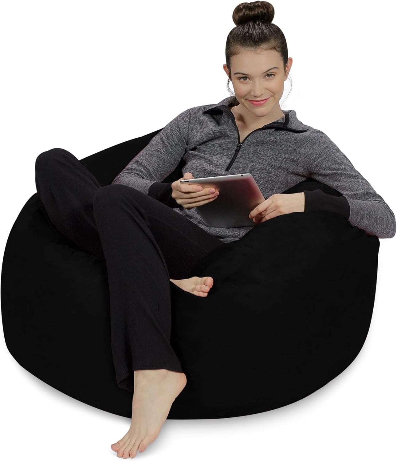Sofa Sack – Sillón puff Puff de espuma viscoelástica de 3 pies, sofá mediano con funda de microfibra suave, color negro medianoche