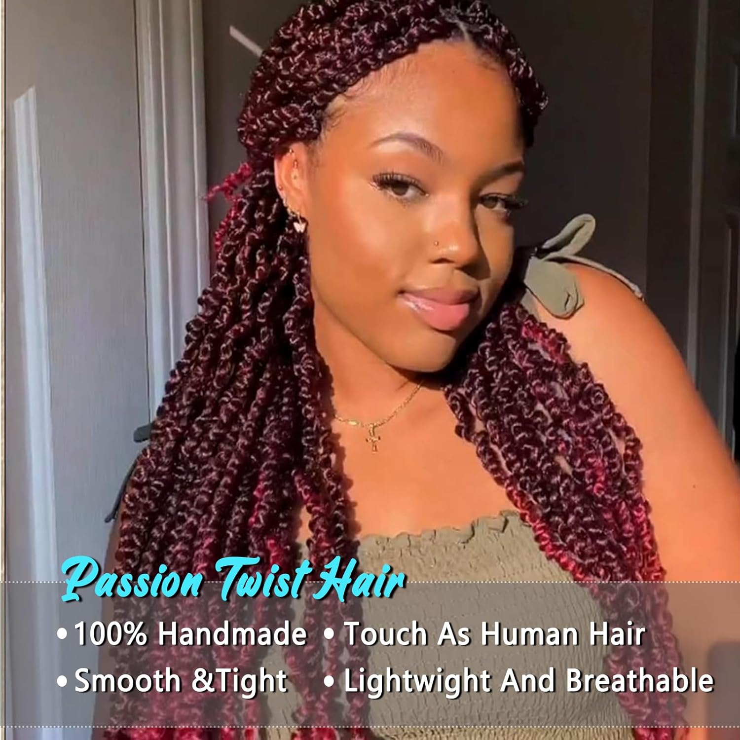 Pelo de Passion Twist  Cabello de ganchillo de 18 pulgadas para mujer, 8 paquetes de cabello rizado pretrenzado de ganchillo Passion Twists
