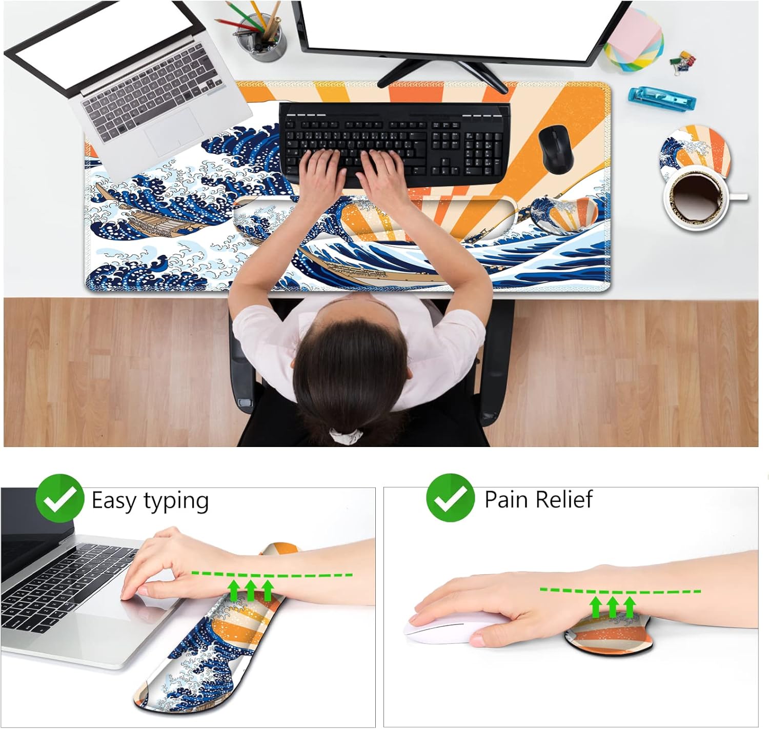 AIMSA Alfombrilla para mouse y teclado con reposamuñecas, alfombrilla de mouse extendida para juegos + soporte de muñeca, espuma viscoelástica