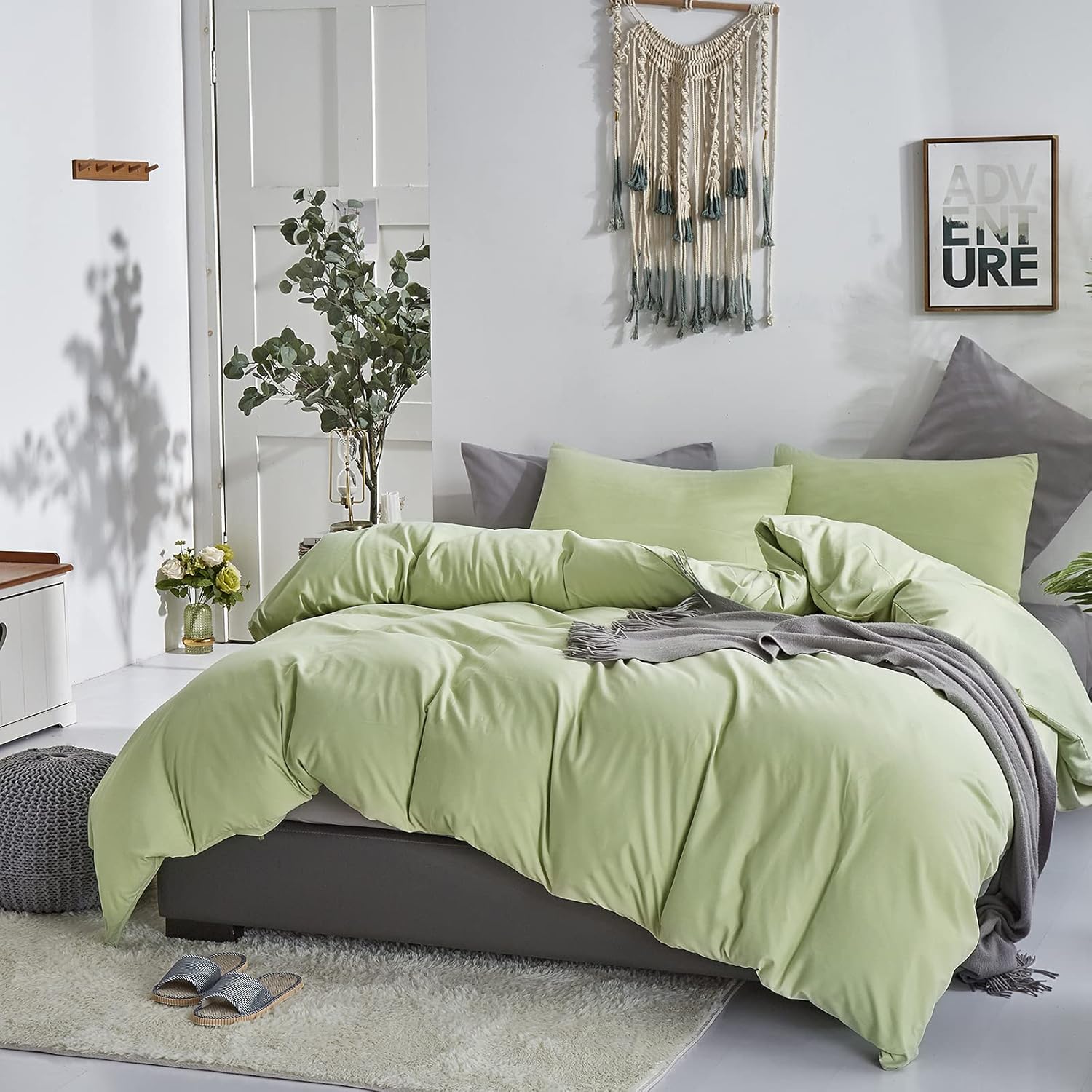 CLOTHKNOW Juego de edredón verde California King, juego de ropa de cama verde salvia, juegos de ropa de cama verde claro, juegos de edredón de cama