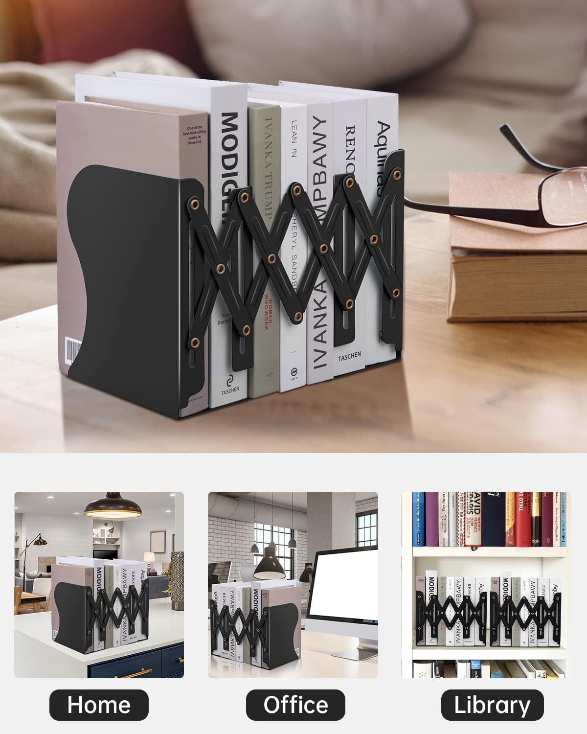 Sujetalibros ajustables, extremos de libros de metal para estantes, libro pesado, organizador de archivos de revistas de escritorio para el hogar,