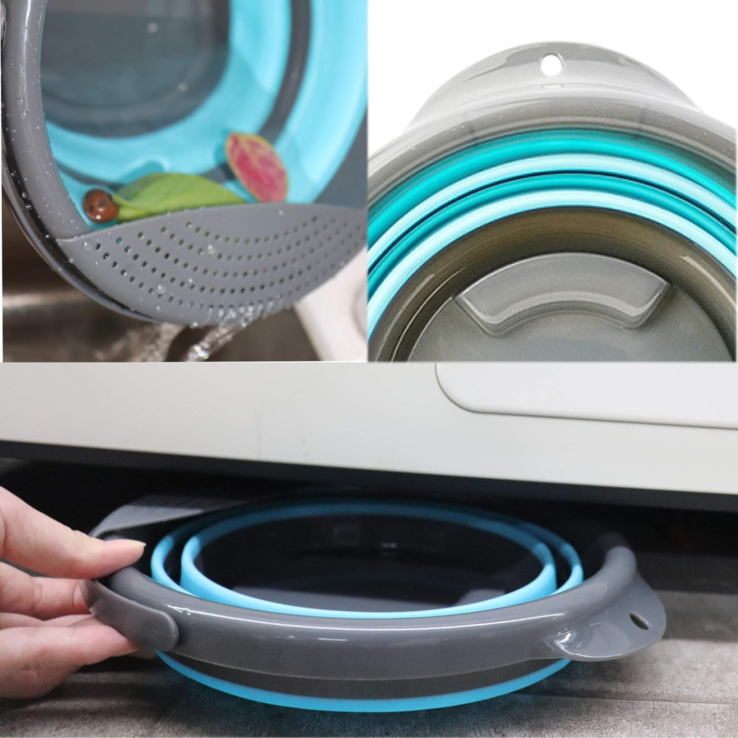 Cubo plegable con filtro extraíble, Paquete de 2 Cubo de plástico plegable para limpieza de la casa, cubo de jardinería duradero sin BPA para