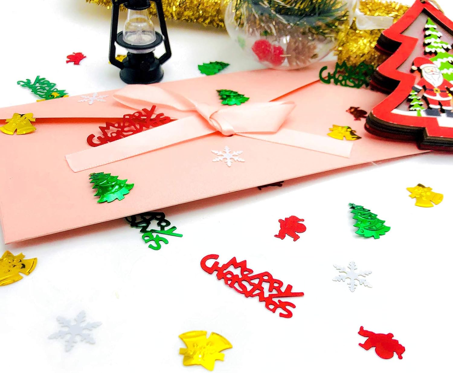 Confeti de Navidad  Gránulos de confeti con purpurina para decoración de mesa de fiesta de Navidad  Suministros de fiesta festiva de Papá Noel