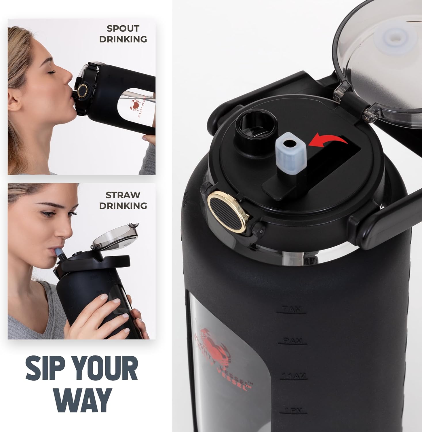 Botellas de agua de vidrio a prueba de fugas de 64 oz – Botella de agua de vidrio grande de borosilicato con popote y marcadores de tiempo – Botella