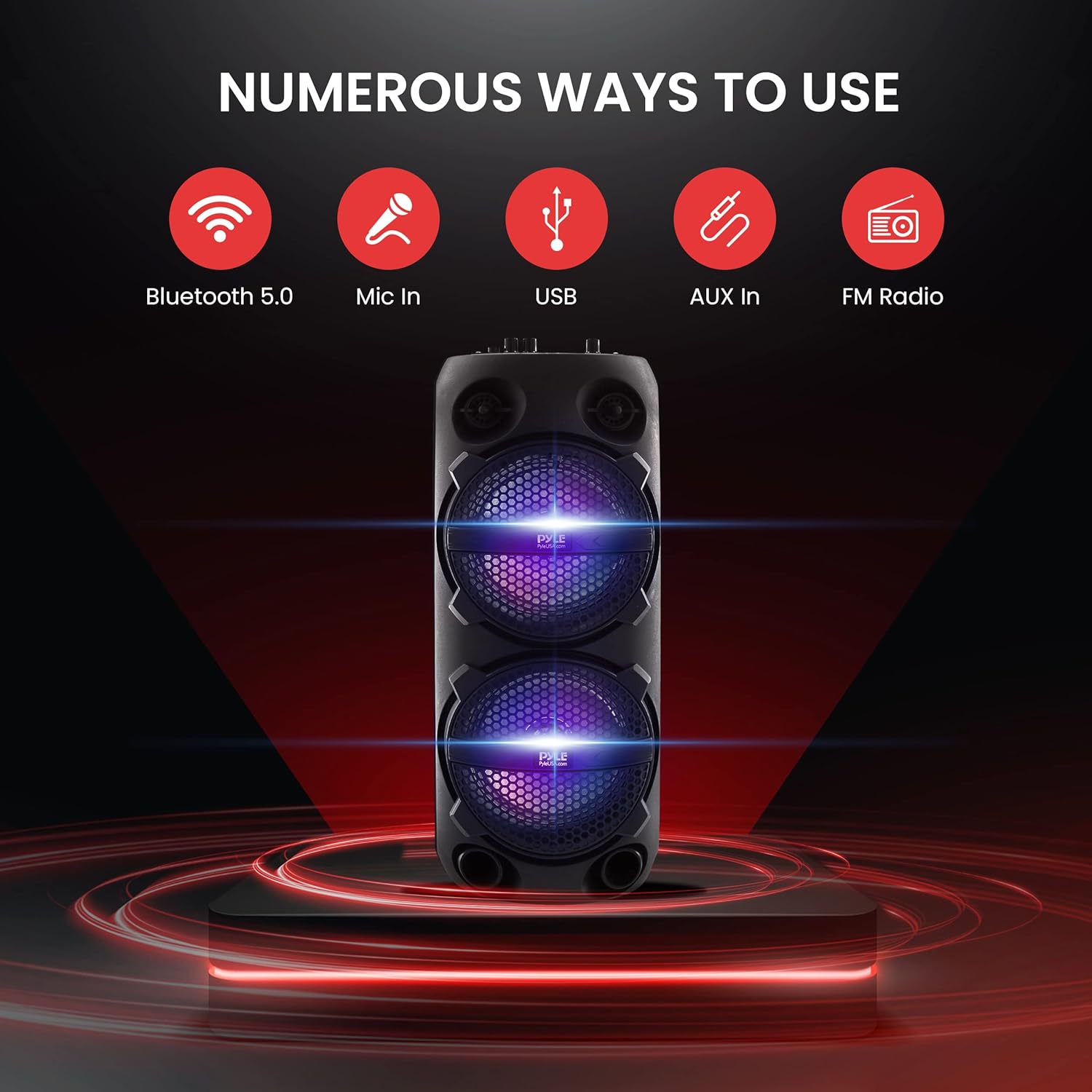 Pyle Altavoz PA portátil Bluetooth de EE. UU., sistema de audio de karaoke BT recargable de 200 W, doble 6 pulgadas, para interiores y exteriores,