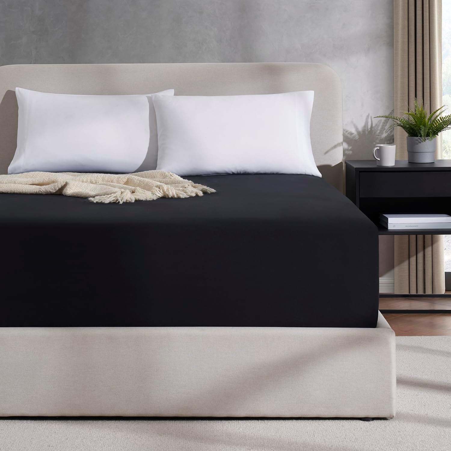 Nestl Bedding – Sábanas bajeras con bolsillo profundo de 53 cm, Microfibra, Negro, gemelo