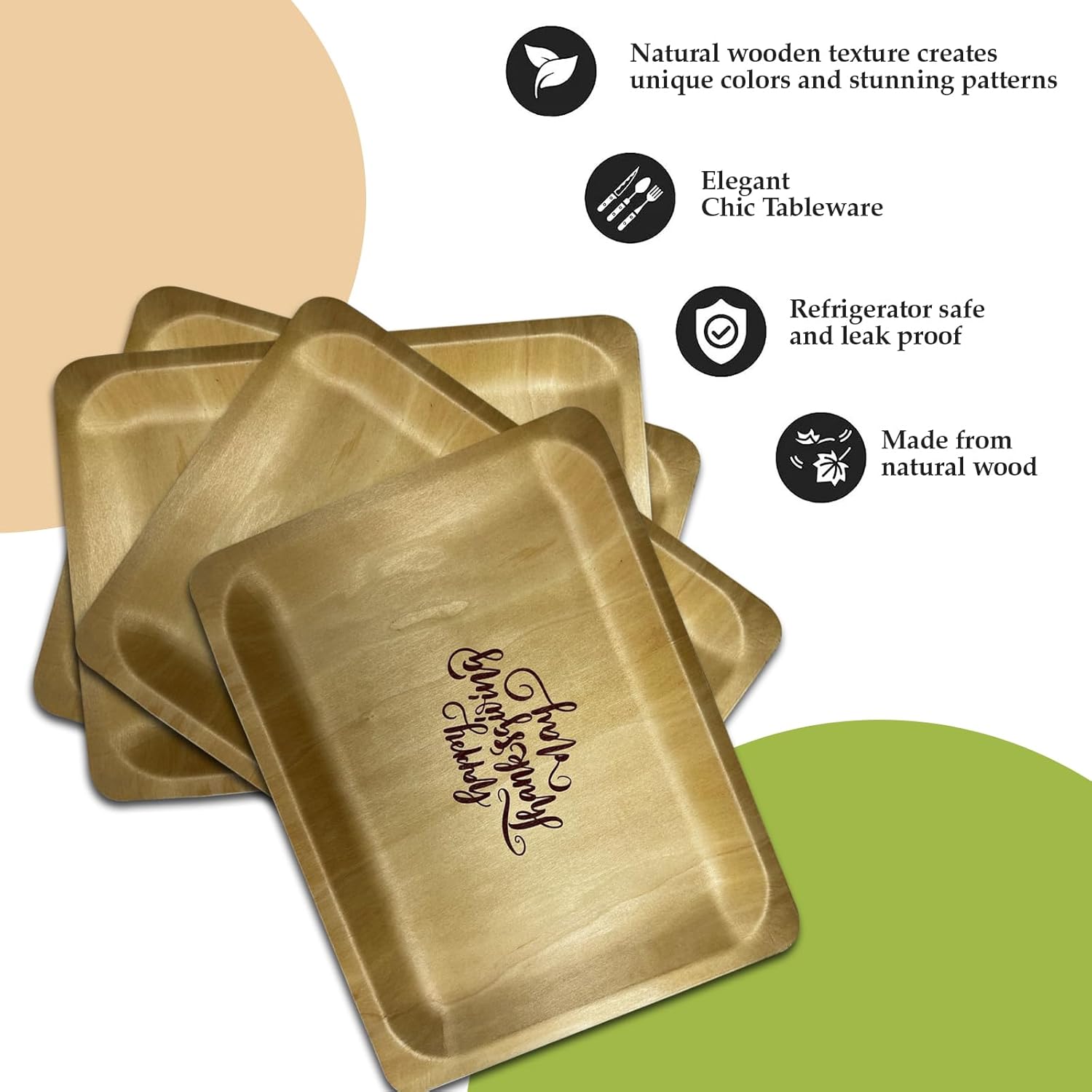 Perfect Stix Platos de madera de 10 pulgadas con impresión personalizada de Feliz Acción de Gracias, paquete de 25 unidades