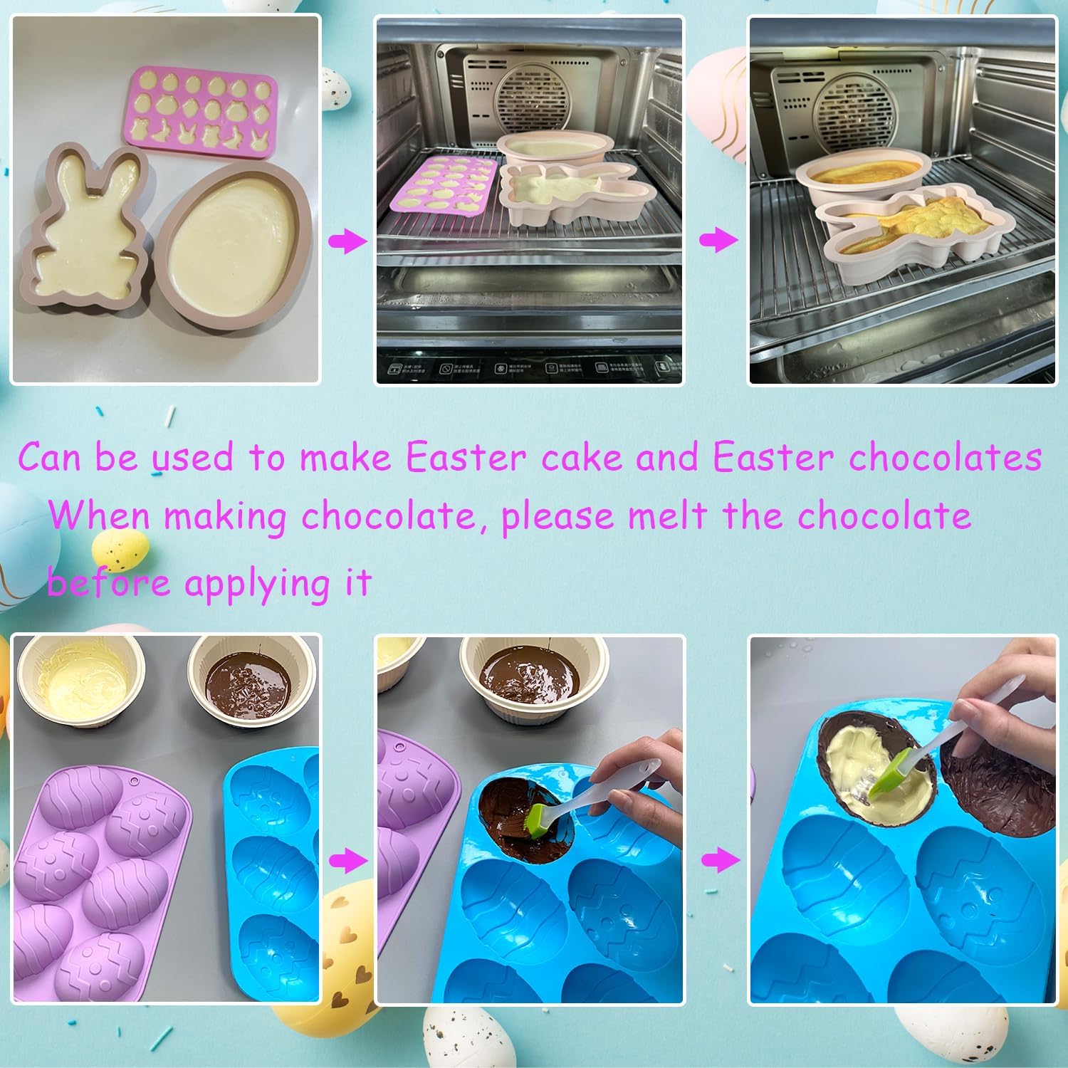 Mauts-inus Moldes para huevos de Pascua, moldes de chocolate grandes, utilizados para hacer, moldes de dulces de chocolate de conejo de Pascua,