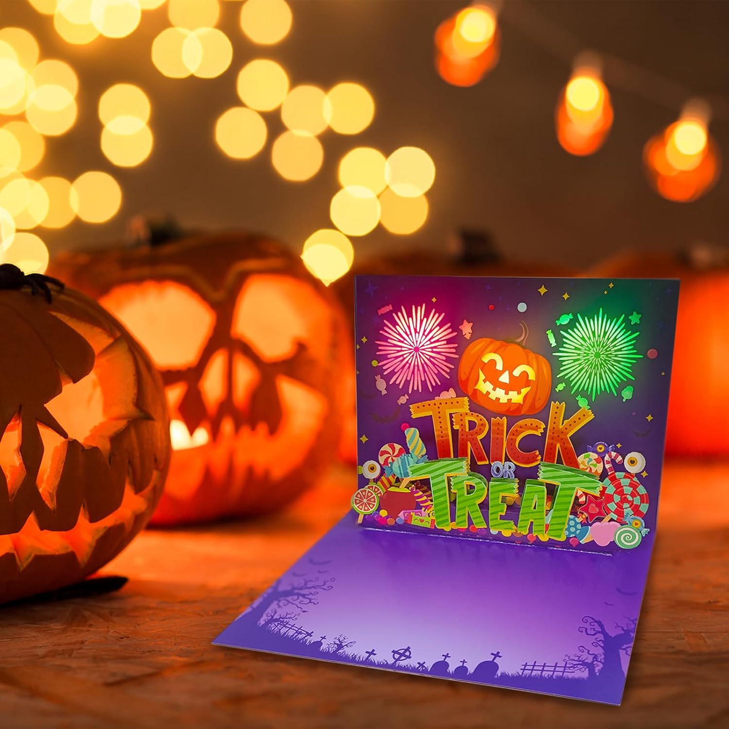 Tarjeta de Halloween de calabaza desplegable 3D con luz y música, para niños, amigos, novio, novia, marido, él, mujeres, cráneo, fantasma, sobre
