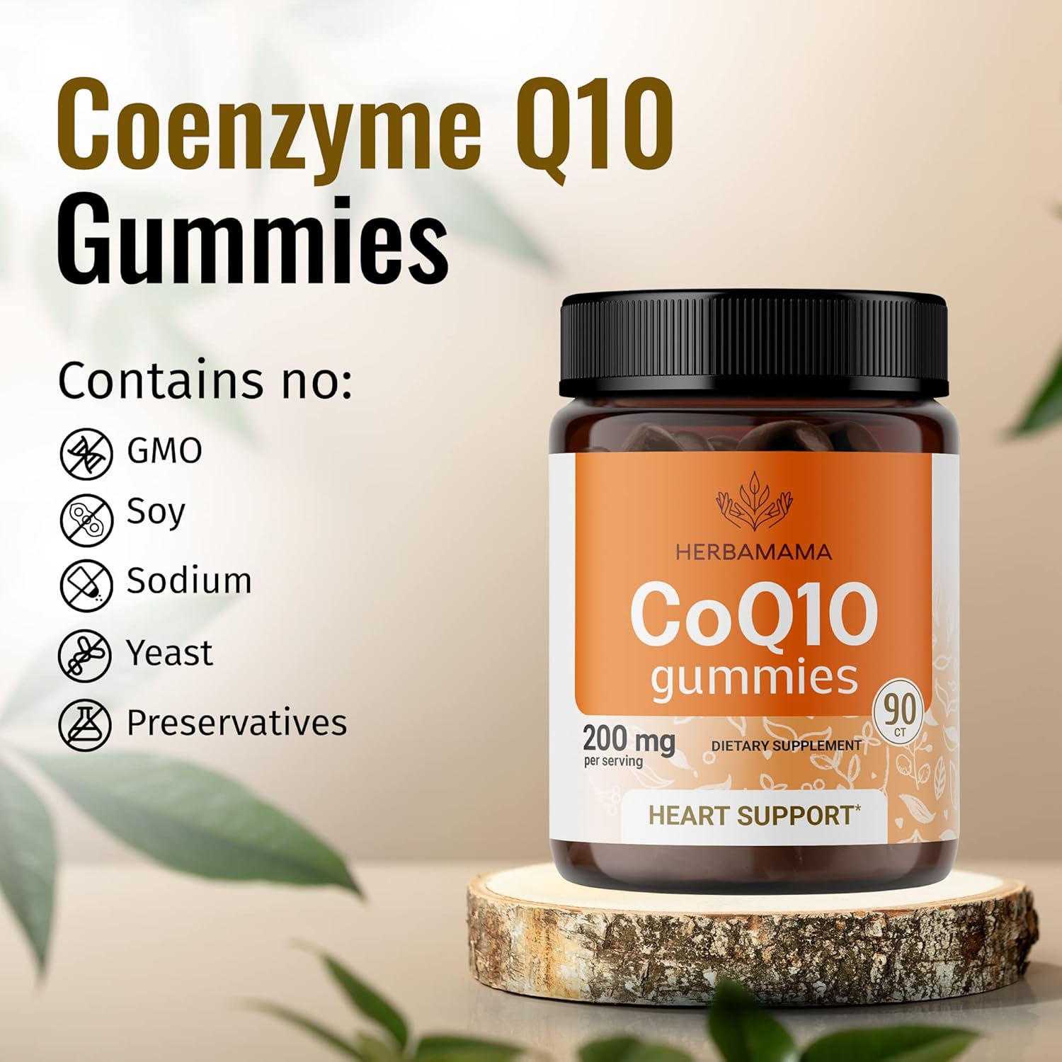 HERBAMAMA Gomitas CoQ10  Coenzima Q10 (Ubiquinol) Vitamina  Gomitas antioxidantes y de apoyo energético para adultos  Sin gluten Vegano Sabor