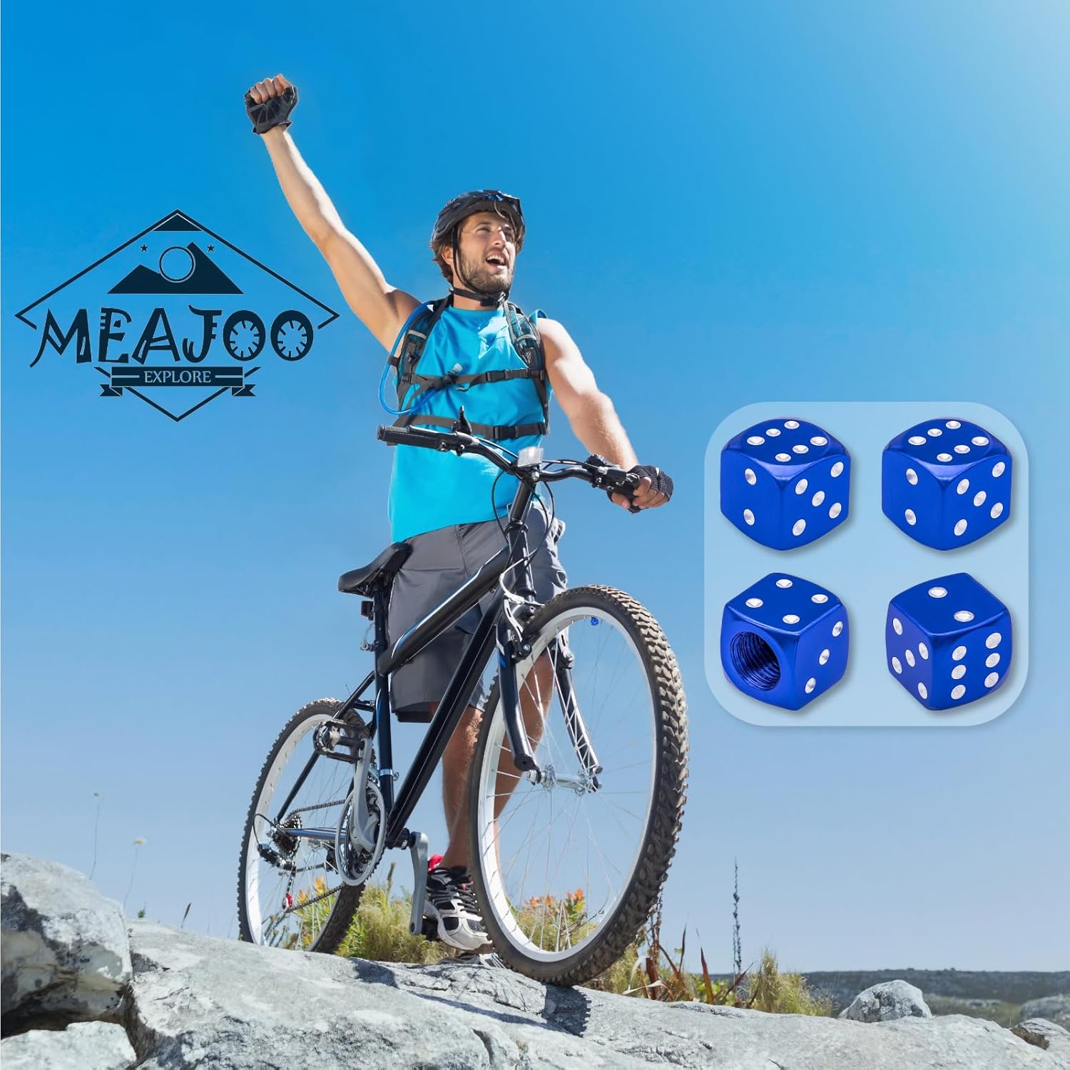 MEAJOO 4 tapas de vástago de válvula de neumático estilo dado, con anillo de goma O, cubiertas universales de aleación de aluminio a prueba de polvo