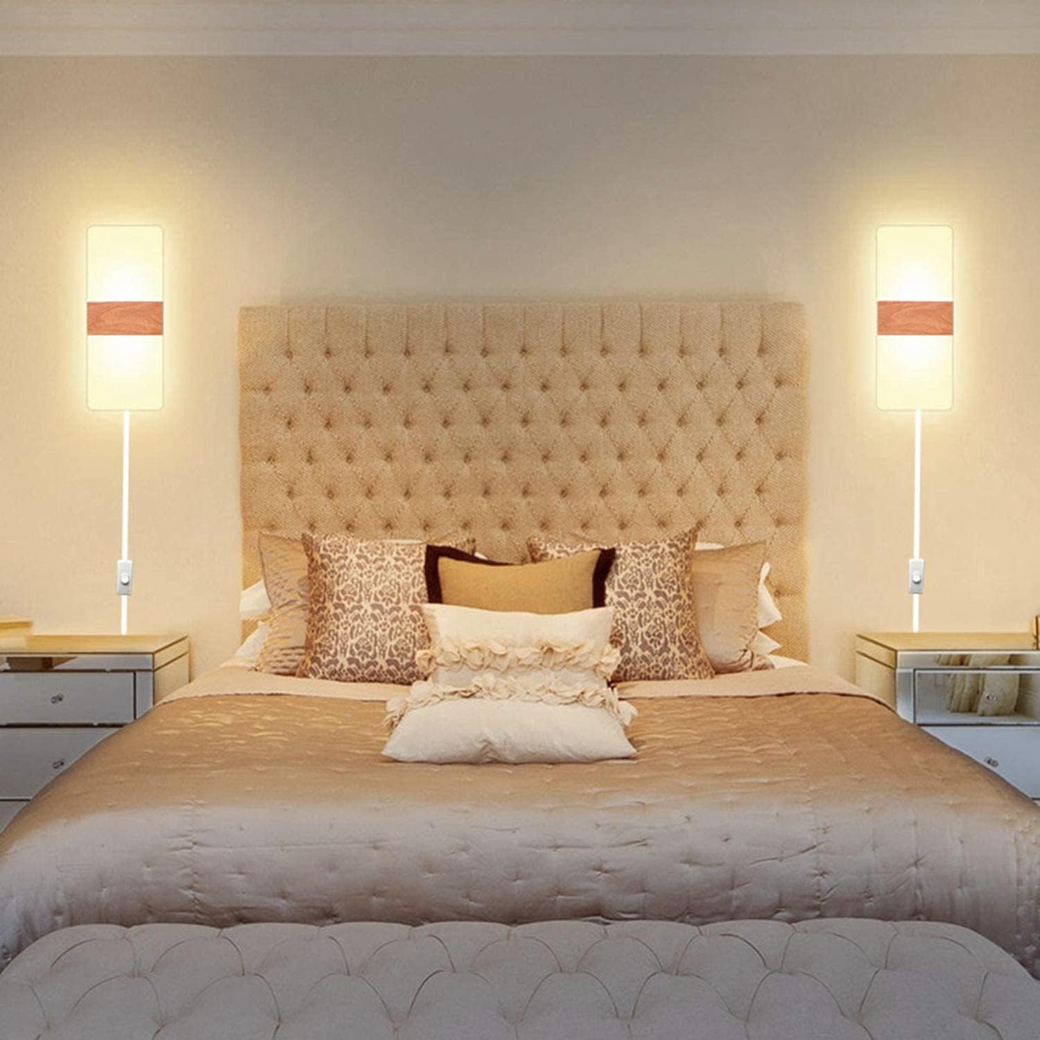 AUSLEUCH Paquete de 2 apliques de pared enchufables, lámpara de pared LED moderna para interiores, lámpara de pared cableada de 12 W para