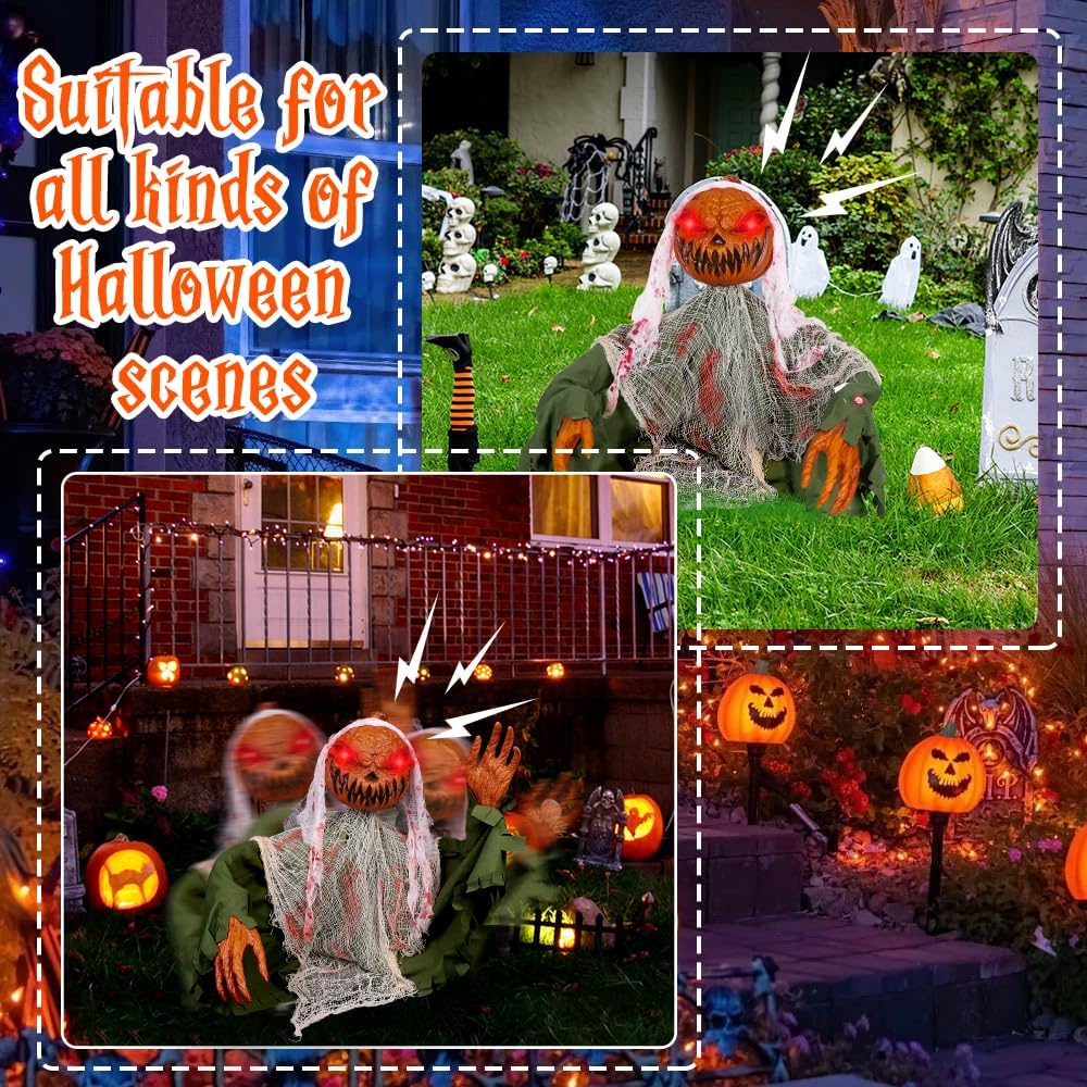 YUJUN Decoración animada de Halloween para Halloween, decoración de activación LED de Halloween, calabaza aterradora, fantasma, inducción de sonido,