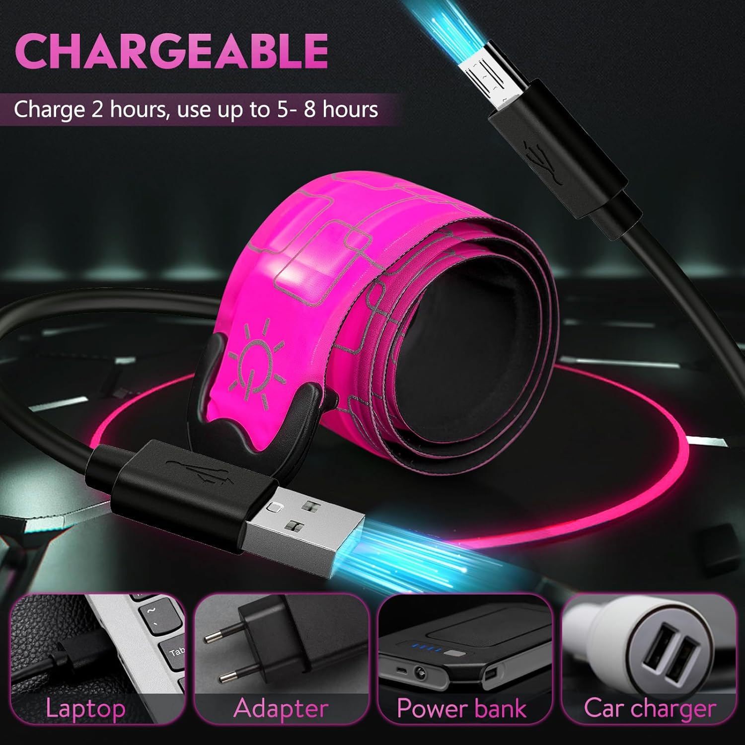 Simket Brazalete LED recargable para correr, caminar por la noche (paquete de 2), luces de correr para corredores, luces de correr, luces
