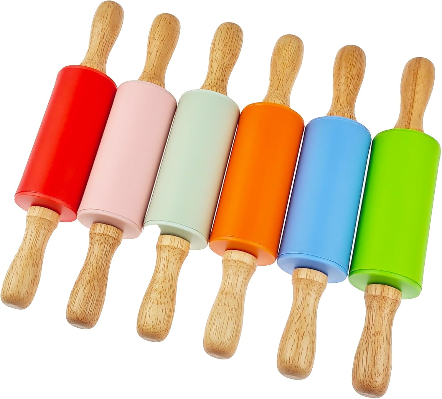 Paquete de 6 rodillos pequeños para niños, rodillos para niños para la cocina del hogar (6 colores) (9 pulgadas)