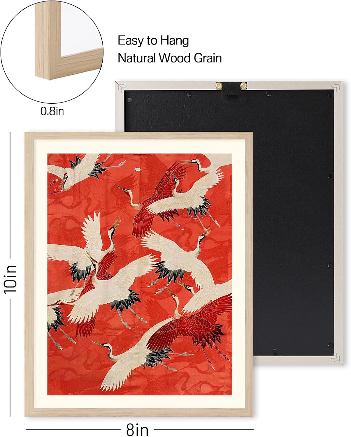 C8BUSIS Lienzo enmarcado para pared, grúas coronadas rojas, impresiones artísticas de galería Grus Japonensis, arte japonés, decoración de pared,