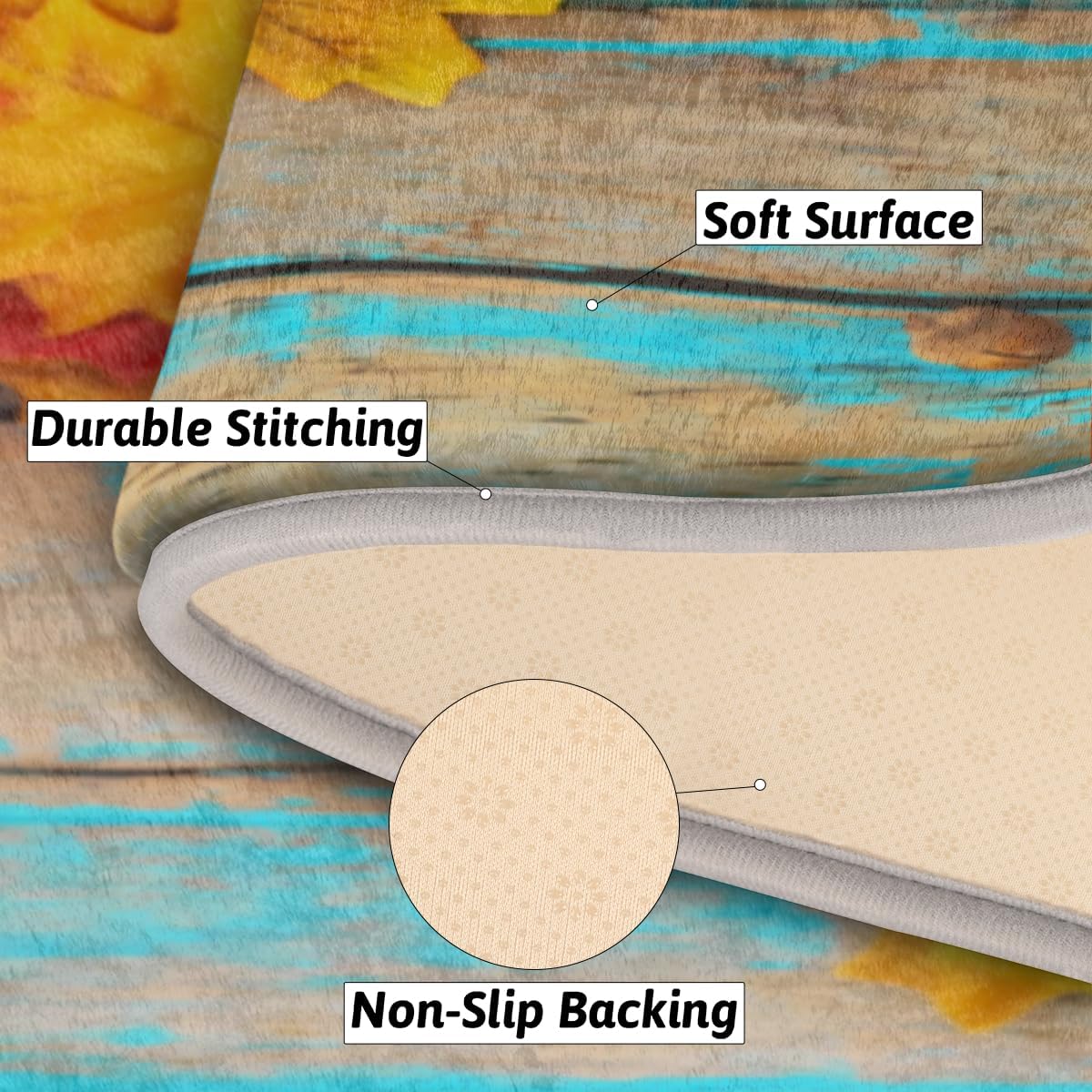 Cat Maple Leaves Memory Foam Bathroom Rug Runner Soft Cozy Bath Rug Water Absorbent Non-Slip Bathroom Mat Thick Velvet Shower Mat Bath Mat for