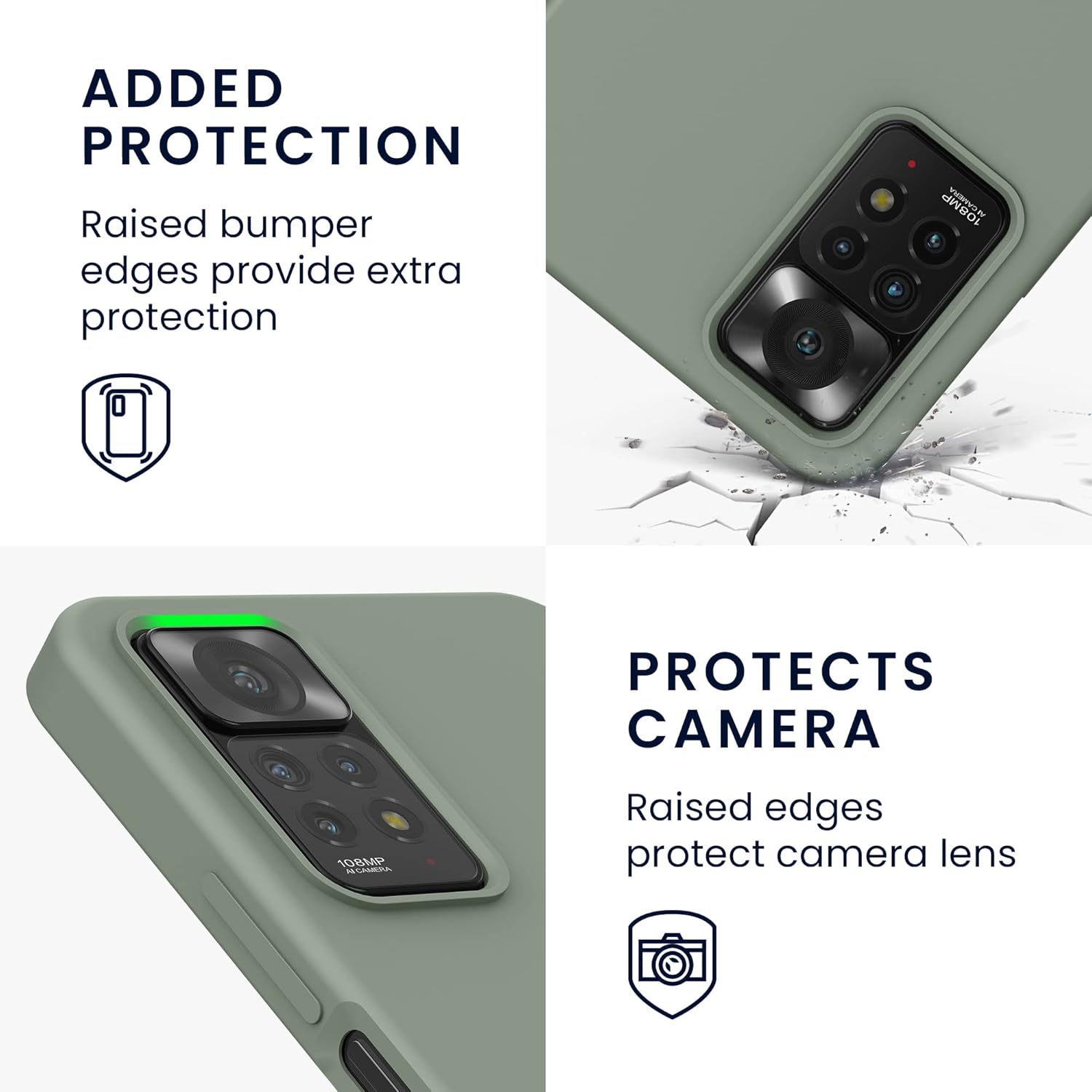 kwmobile Funda compatible con Xiaomi Redmi Note 11 Pro  11 Pro (5G)  12 Pro (4G) – Funda de silicona TPU con acabado suave – Gris Verde