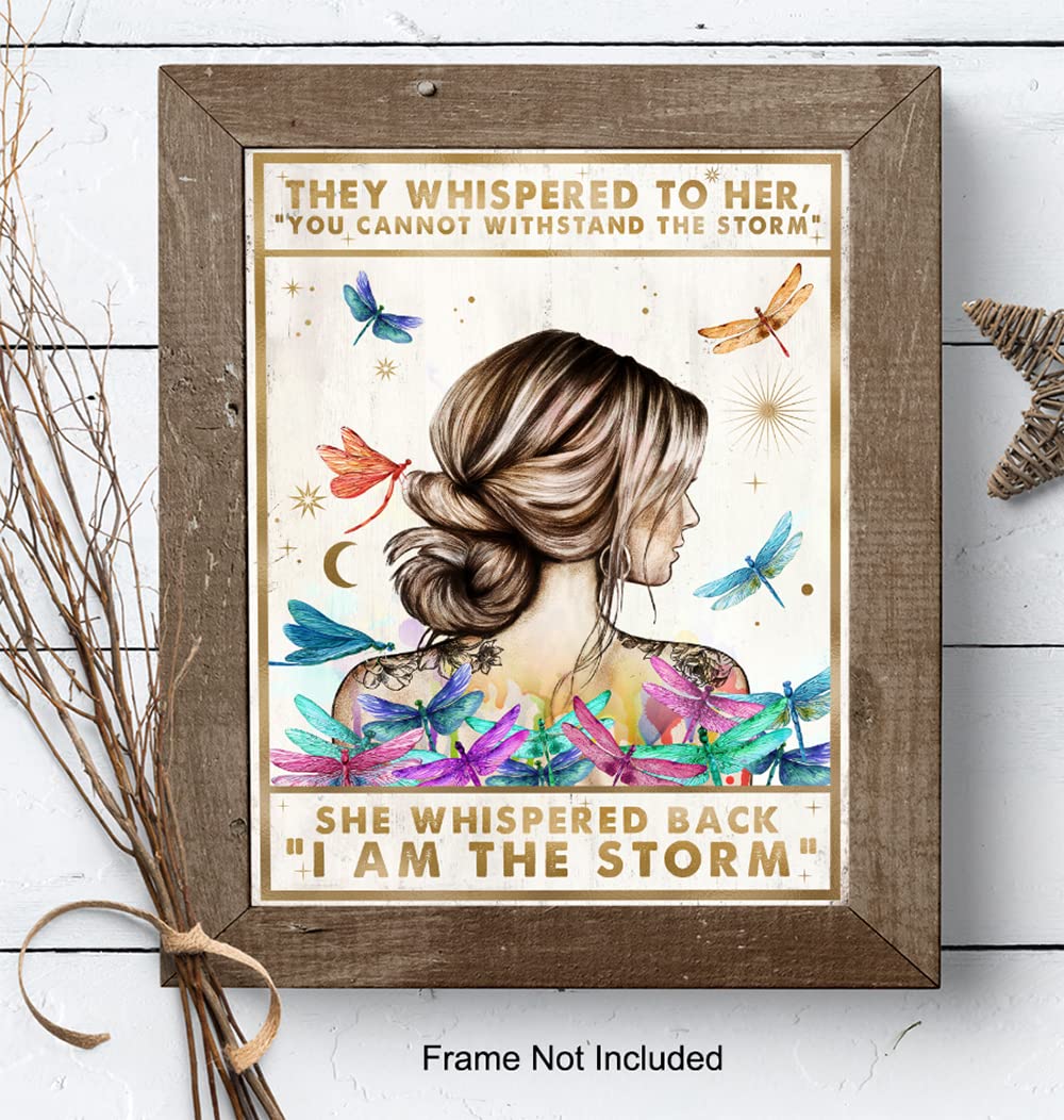 Motivational Boho Wall Art LARGE 11×14 – She Whispered Back I Am The Storm – Positive Quotes Wall Decor – Inspirational Poster – Encouragement Gifts