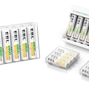 EBL Peine de baterías recargables AA AAA con kits de cargador, 8 pilas AA de 2800 mAh y 16 pilas recargables AAA de 1100 mAh con cargador de batería EBL Peine de baterías recargables AA AAA con kits de cargador, 8 pilas AA de 2800 mAh y 16 pilas recargables AAA de 1100 mAh con cargador de batería