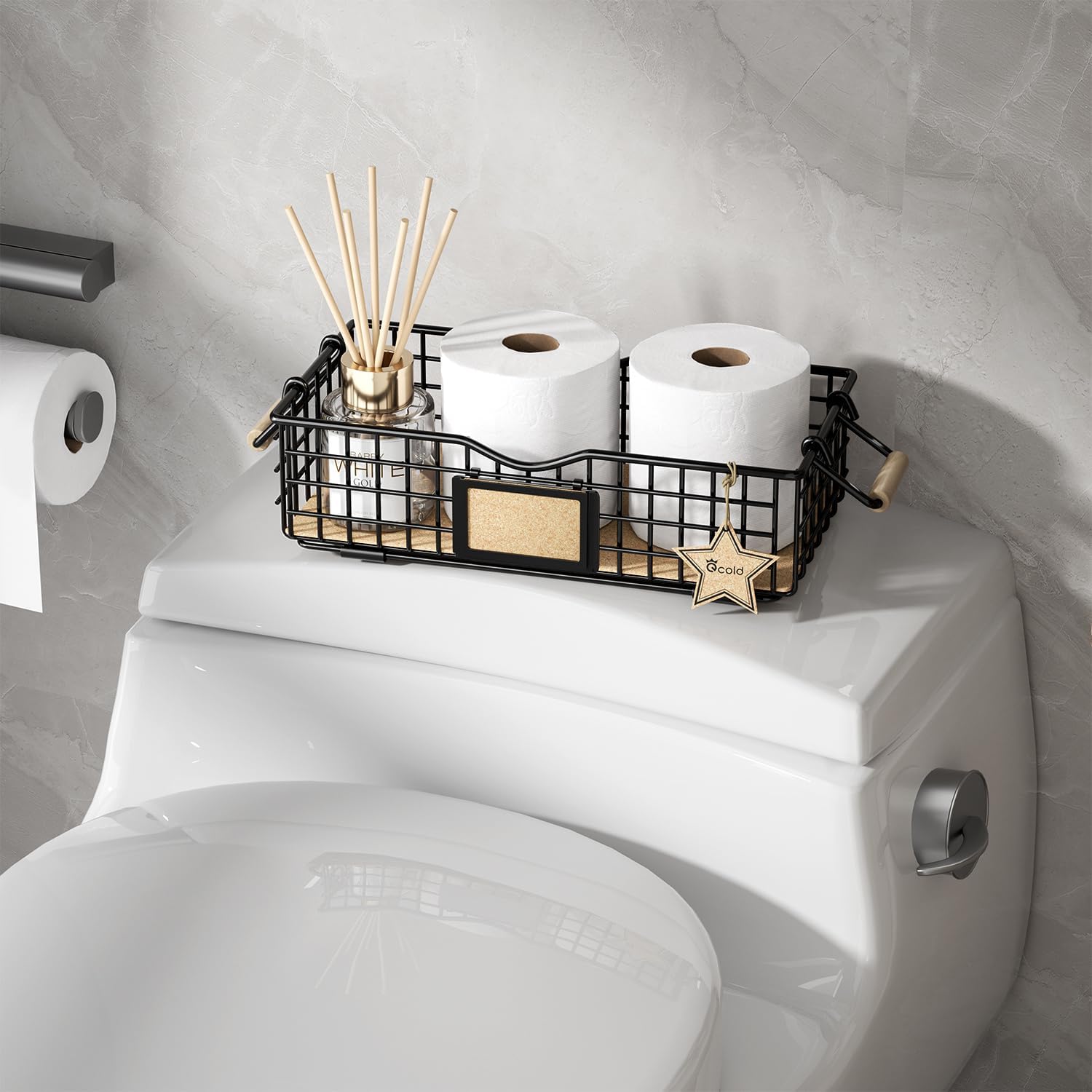 Cesta organizadora de baño, organizador de baño y almacenamiento, cesta de alambre de metal, organizador de encimera de baño con asas, cestas de