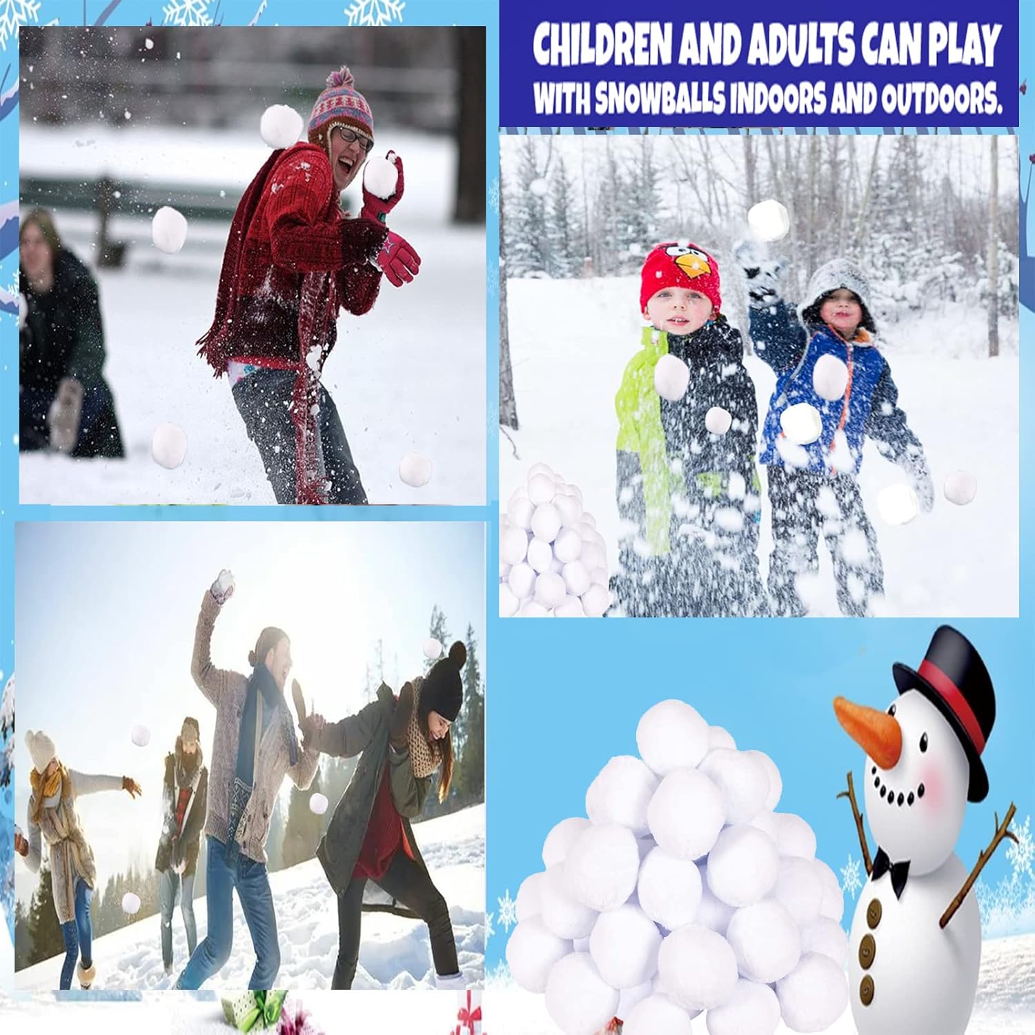 Juego de 75 bolas de nieve para interiores, bolas de nieve falsas para niños en interiores, decoración de bolas de nieve falsas blancas de Navidad