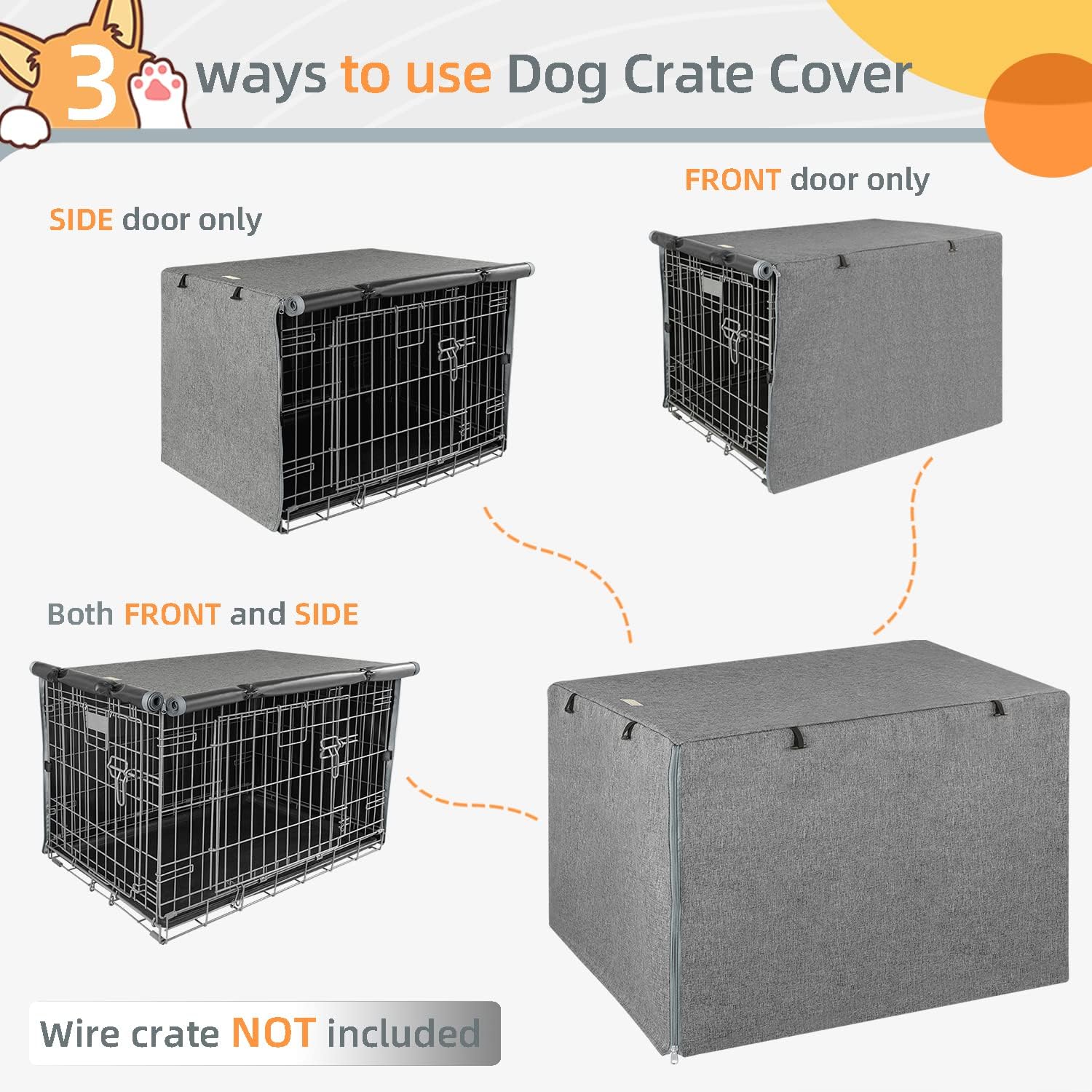 Funda para jaula de perro  Funda para perrera para jaula de perro de 24 pulgadas, cubierta de poliéster de doble puerta para jaula de alambre para